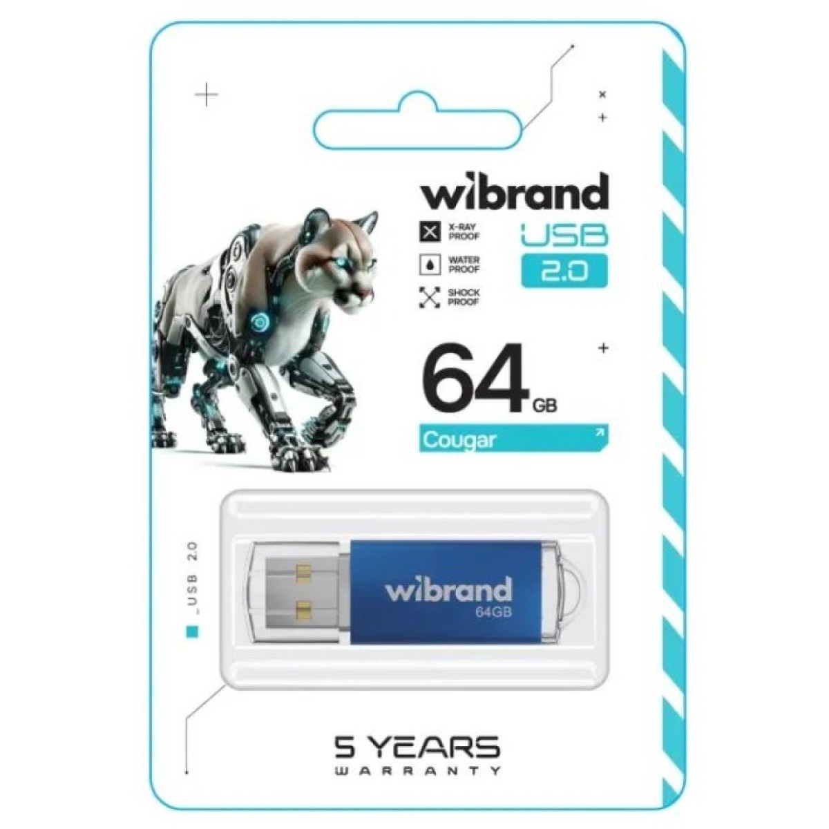 USB флеш накопичувач Wibrand 64GB Cougar Blue USB 2.0 (WI2.0/CU64P1U) 98_98.jpg - фото 2