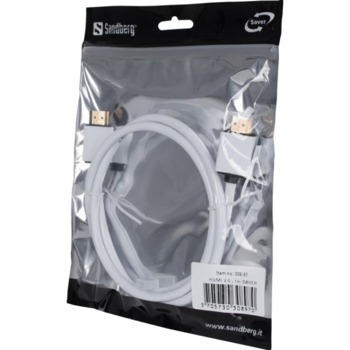 Кабель мультимедийный HDMI to HDMI 1.0m 2.0 white Sandberg (308-97) 98_98.jpg - фото 2