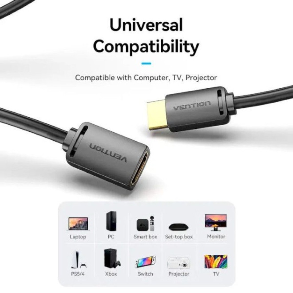 Кабель мультимедійний HDMI M to HDMI F 5.0m V2.0 4K 60Hz PVC Vention (AHCBJ) 98_98.jpg - фото 5