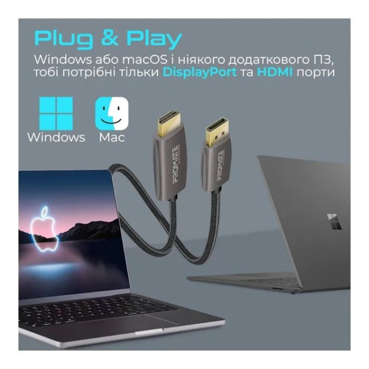 Кабель мультимедійний DisplayPort to HDMI prolink-dp200.black Promate (prolink-dp200.black) 98_98.jpg - фото 4