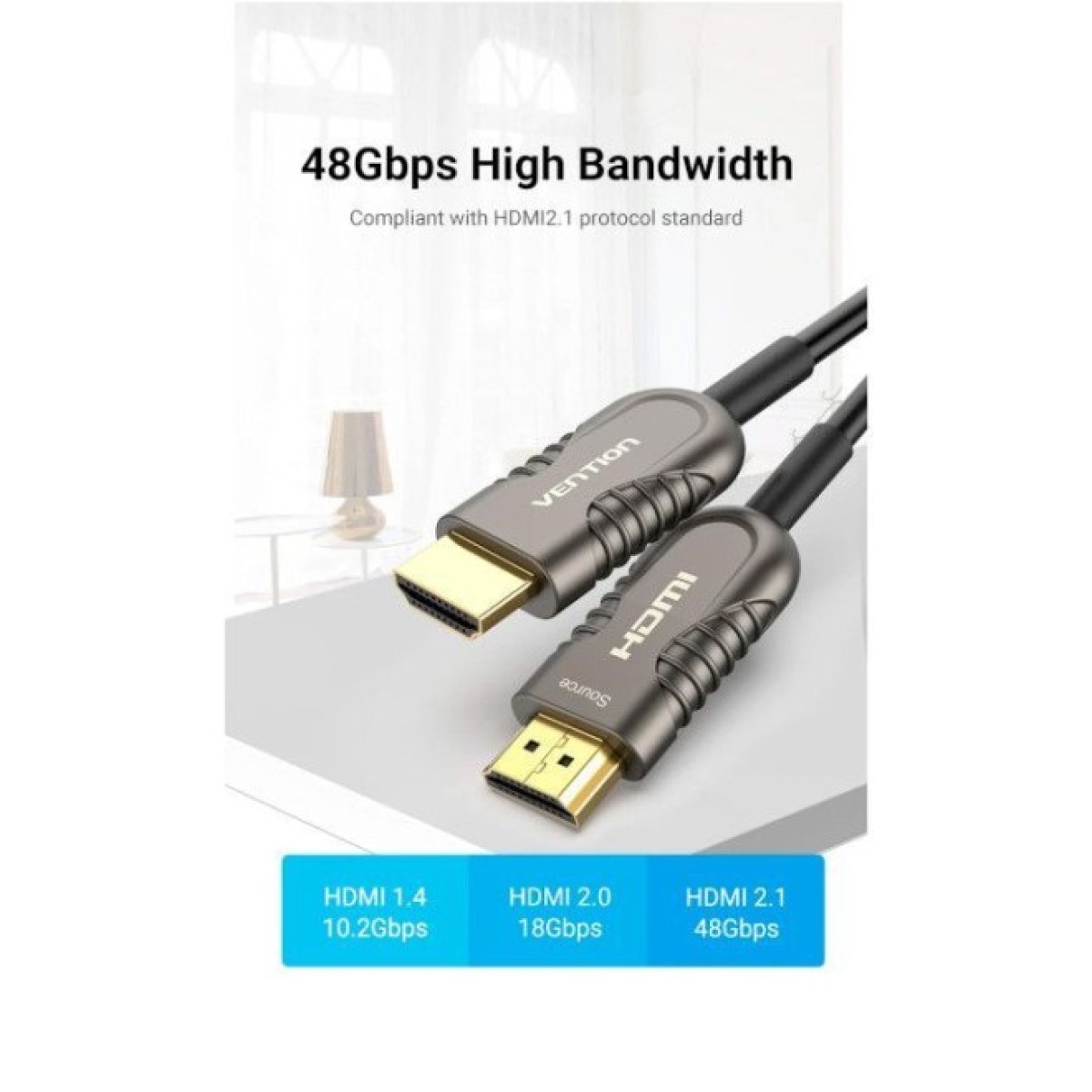 Кабель мультимедійний HDMI to HDMI 60.0m V2.1 Optical 8K 60Hz 48Gbps Dolby 7.1 TPE Black Metal Type Vention (AAZBAE) 98_98.jpg - фото 3