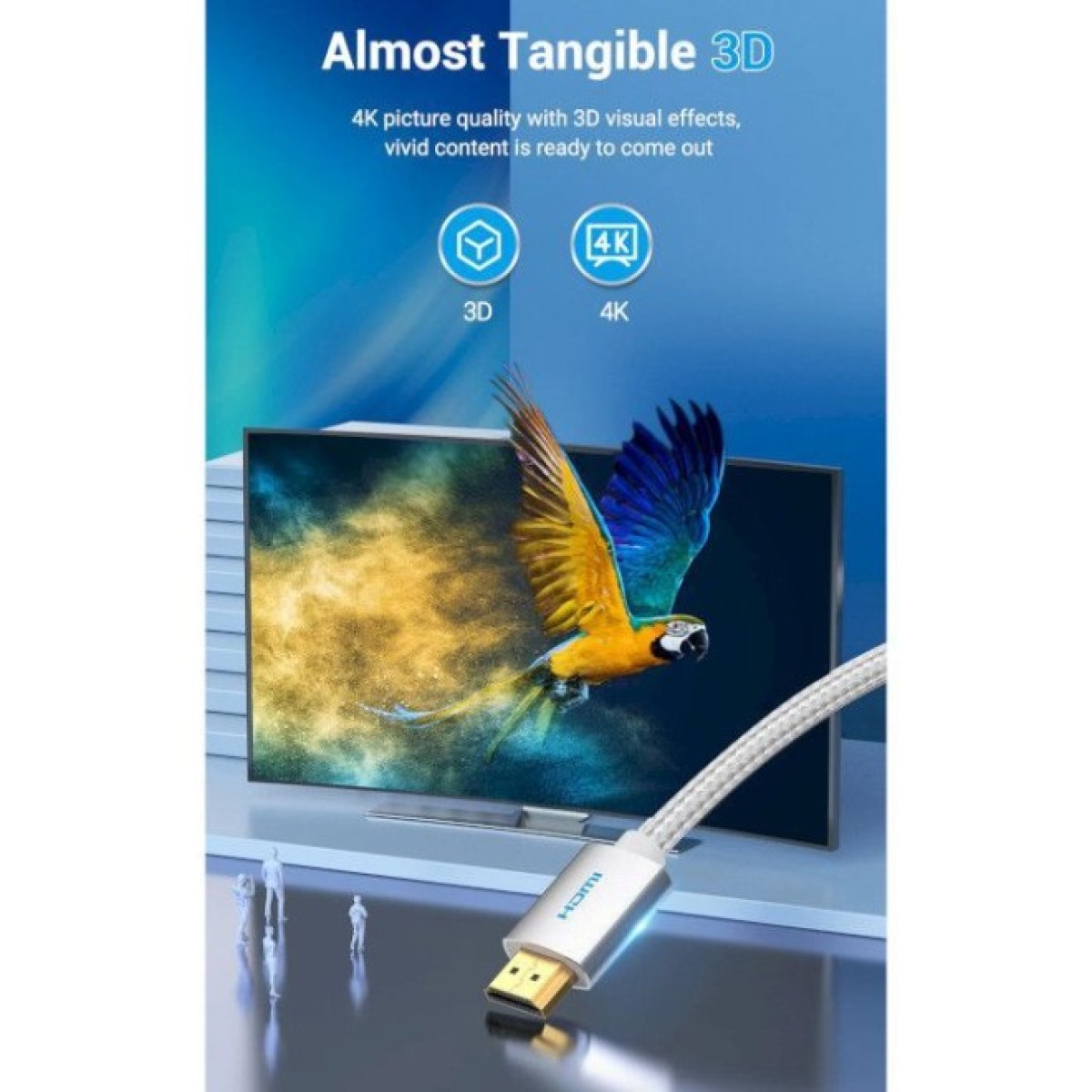 Кабель мультимедийный HDMI to HDMI 10.0m V2.0 4K 60Hz Silver Metal Type Vention (AABIL) 98_98.jpg - фото 5