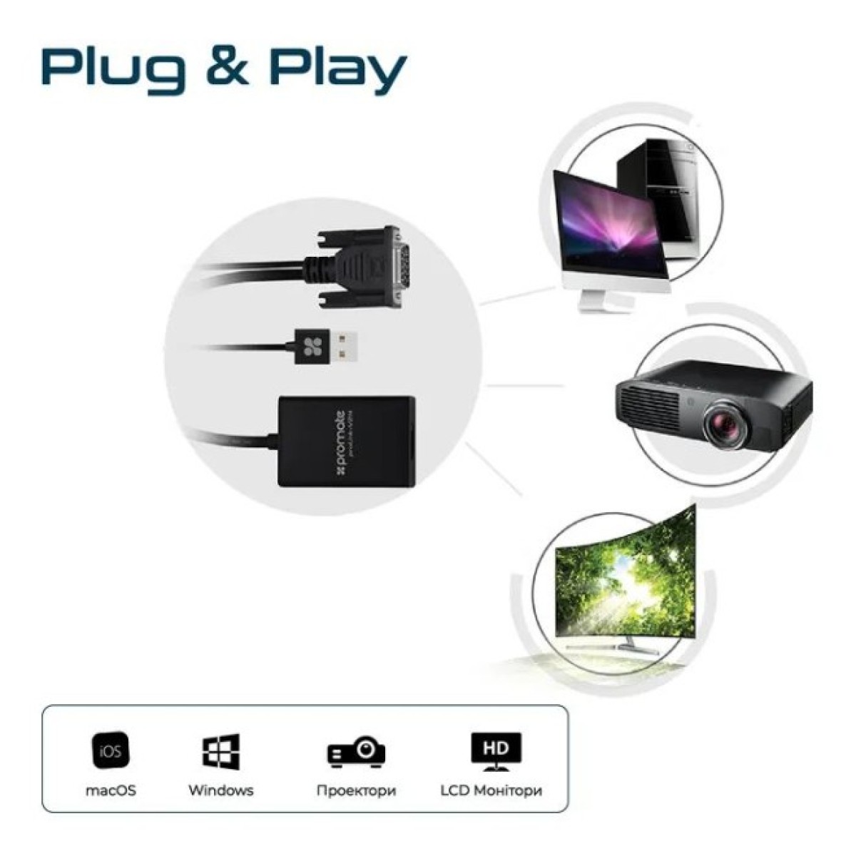 Кабель мультимедийный HDMI to VGA/USB prolink-v2h.black Promate (prolink-v2h.black) 98_98.jpg - фото 3