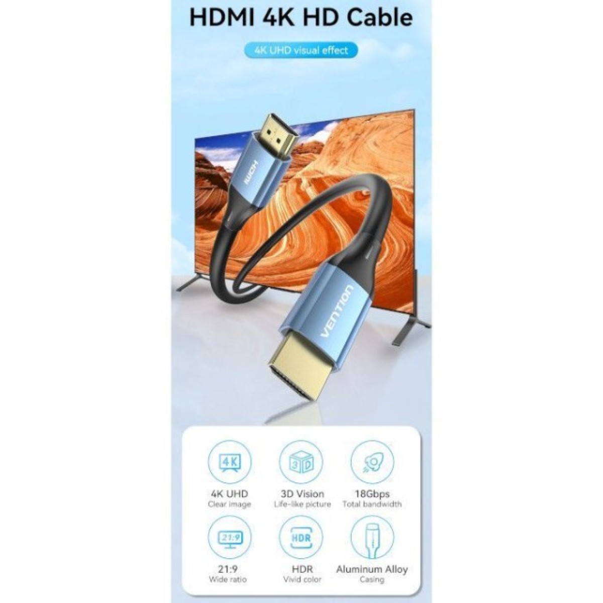 Кабель мультимедійний HDMI to HDMI 5.0m V2.0 4K 60Hz Aluminum Alloy Blue Vention (ALHSJ) 98_98.jpg - фото 6