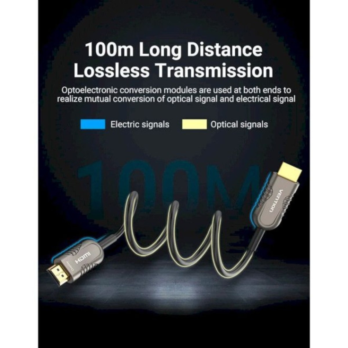 Кабель мультимедійний HDMI to HDMI 60.0m V2.1 Optical 8K 60Hz 48Gbps Dolby 7.1 TPE Black Metal Type Vention (AAZBAE) 98_98.jpg - фото 5