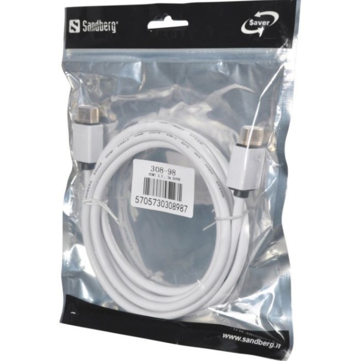 Кабель мультимедийный HDMI to HDMI 2.0m 2.0 white Sandberg (308-98) 98_98.jpg - фото 2