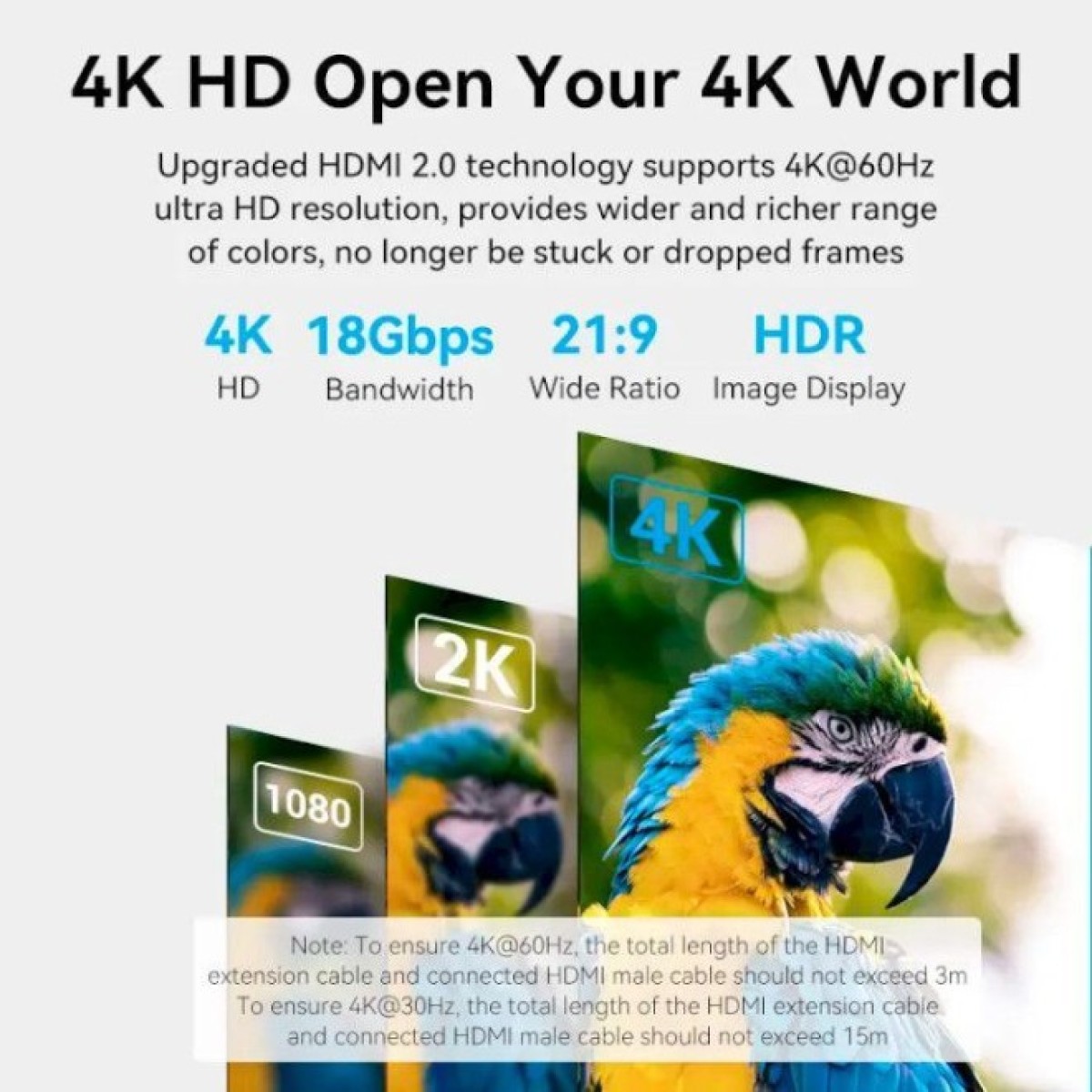 Кабель мультимедійний HDMI M to HDMI F 5.0m V2.0 4K 60Hz PVC Vention (AHCBJ) 98_98.jpg - фото 11