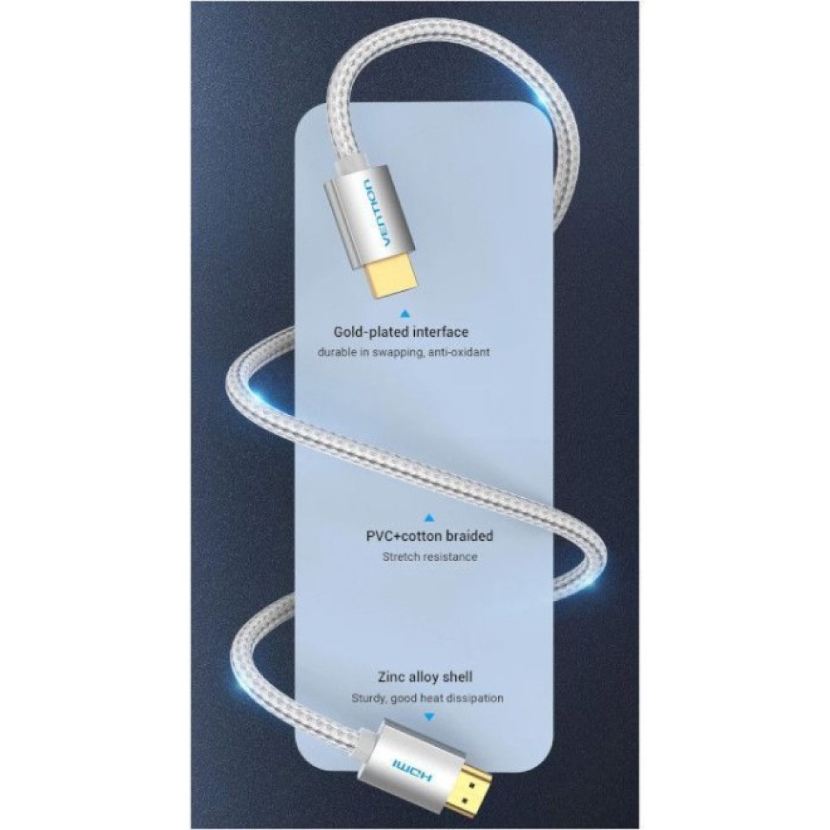 Кабель мультимедийный HDMI to HDMI 10.0m V2.0 4K 60Hz Silver Metal Type Vention (AABIL) 98_98.jpg - фото 9
