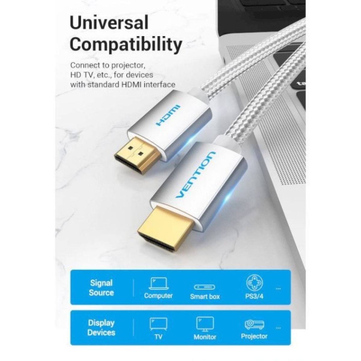 Кабель мультимедийный HDMI to HDMI 10.0m V2.0 4K 60Hz Silver Metal Type Vention (AABIL) 98_98.jpg - фото 10