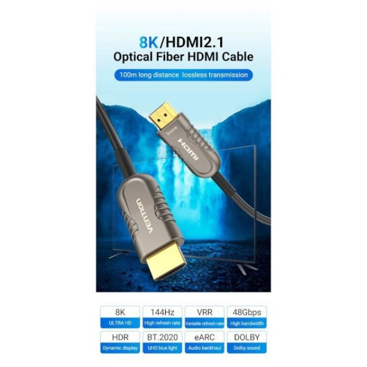 Кабель мультимедійний HDMI to HDMI 60.0m V2.1 Optical 8K 60Hz 48Gbps Dolby 7.1 TPE Black Metal Type Vention (AAZBAE) 98_98.jpg - фото 12