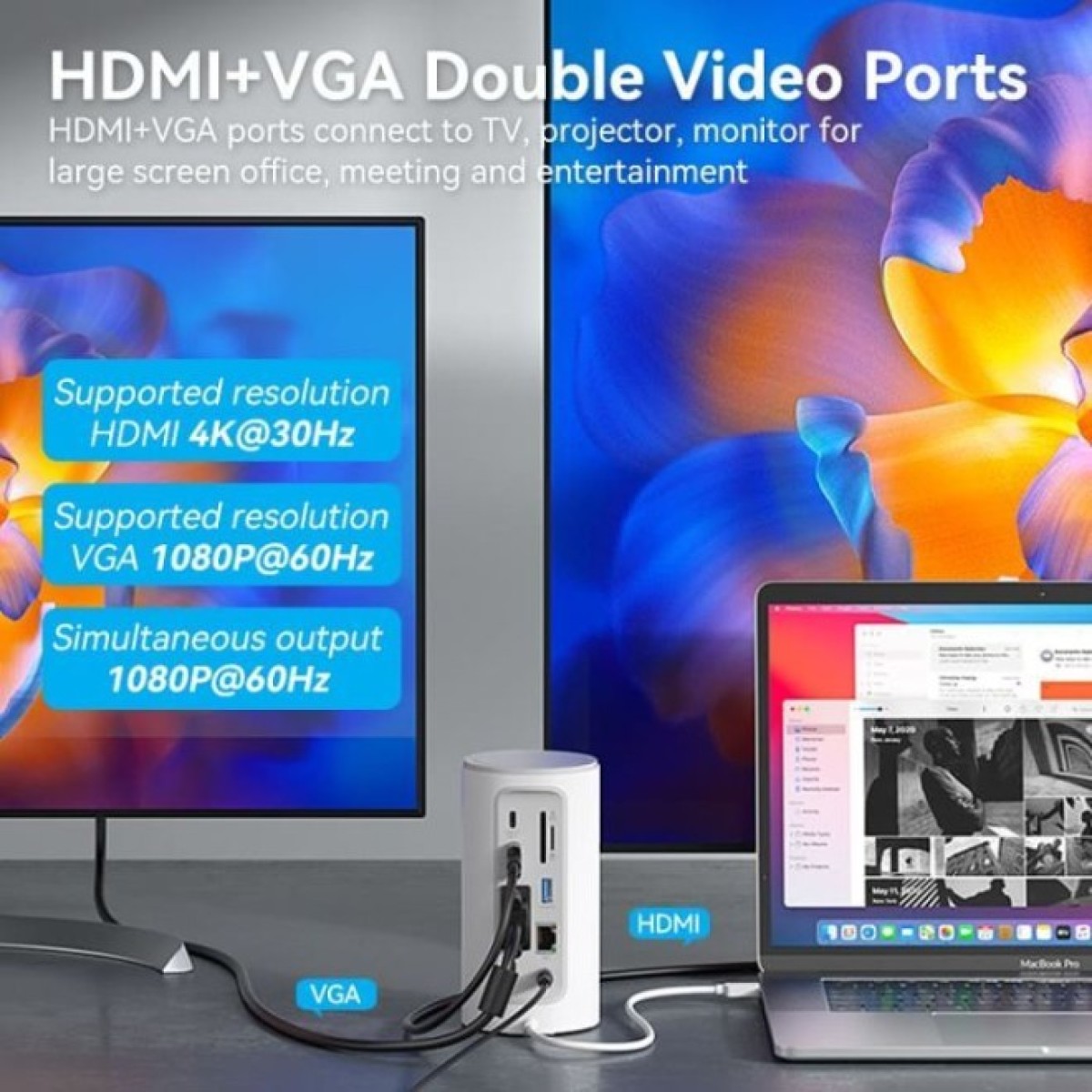 Концентратор Vention USB3.1 Type-C to HDMI/VGA/USB3.0x3/RJ45/SD/TF/TRRS 3.5m/PD/DC100W12-in-1 (TPHWC-EU) 98_98.jpg - фото 3