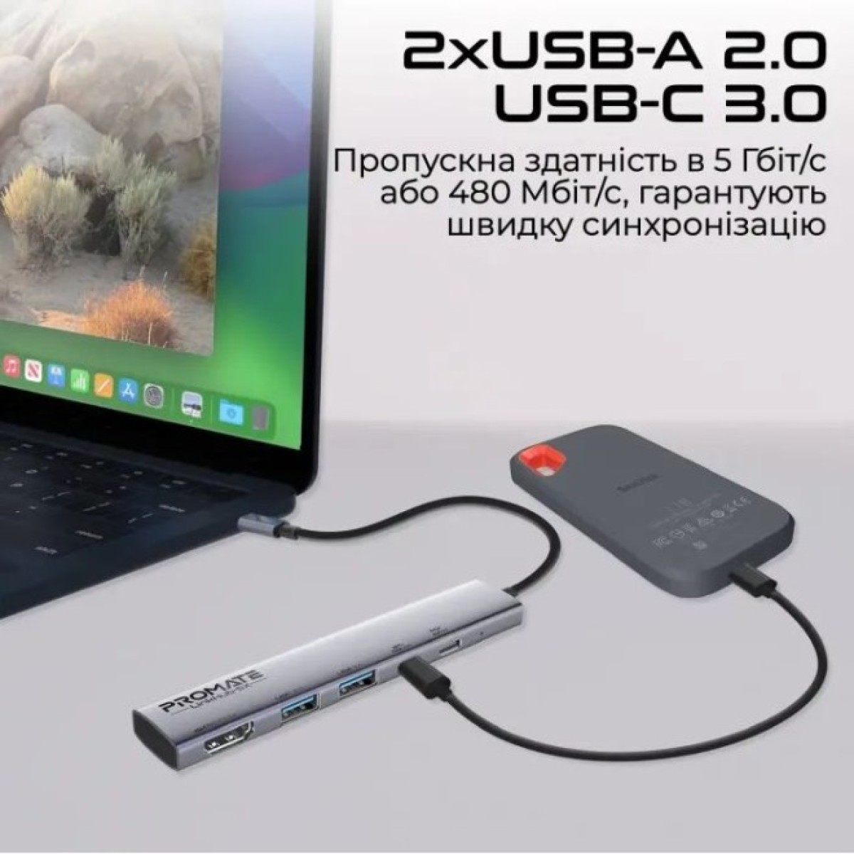 Концентратор Promate USB Hub 5 ports linkhub-5x (linkhub-5x) 98_98.jpg - фото 3