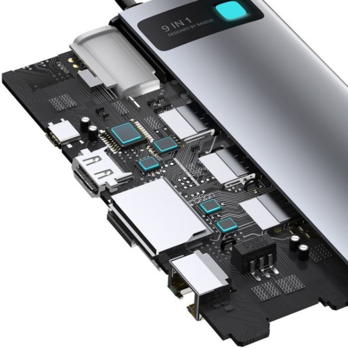 Концентратор Baseus USB3.1 Type-C to USB C(PD)100W/HDMI 4K 30Hz/VGA/USB3.2/RJ45/SD+TF,9in1 Grey (CAHUB-CU0G) 98_98.jpg - фото 3