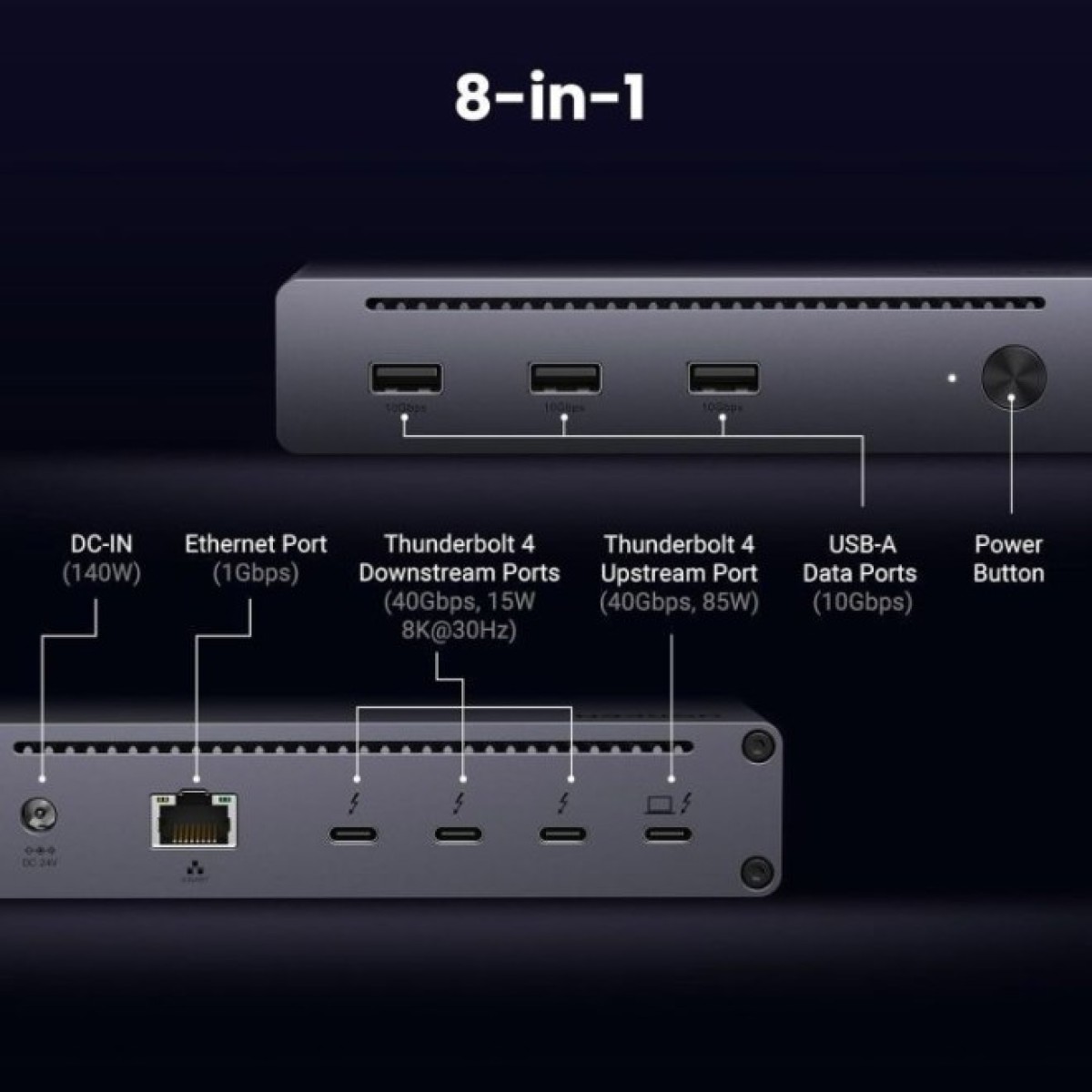 Концентратор Ugreen Thunderbolt 4 to 3xTh.4/3xUSBA 3.2/RJ45 Gigabit/140W ARevodok Max 8-in-1 U708 (25053EU) 98_98.jpg - фото 5