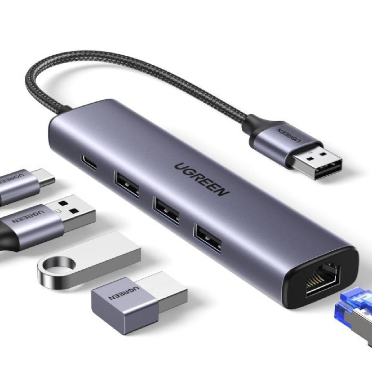 Концентратор Ugreen USB 3.0 to 3хUSB 3.0/Type-C+RJ45(1000M) Ethernet 5in1 CM475 (60554) 98_98.jpg - фото 4