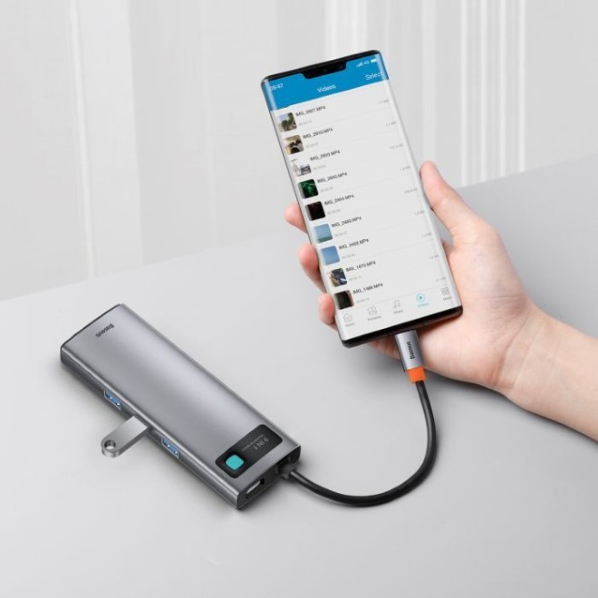 Концентратор Baseus USB3.1 Type-C to USB C(PD)100W/HDMI 4K 30Hz/VGA/USB3.2/RJ45/SD+TF,9in1 Grey (CAHUB-CU0G) 98_98.jpg - фото 4