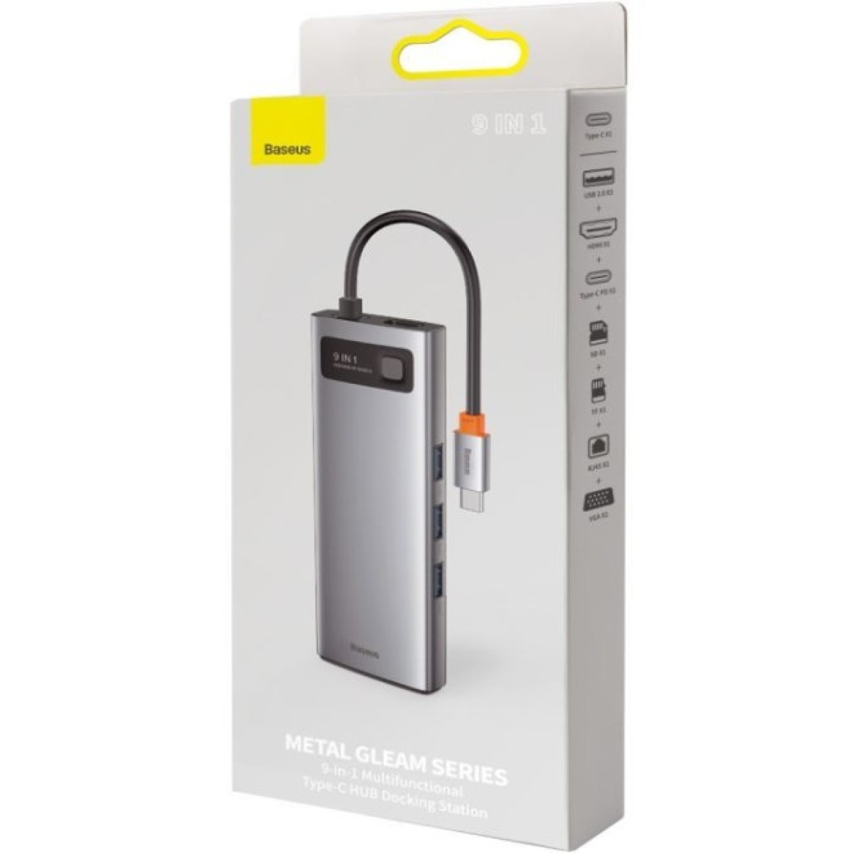 Концентратор Baseus USB3.1 Type-C to USB C(PD)100W/HDMI 4K 30Hz/VGA/USB3.2/RJ45/SD+TF,9in1 Grey (CAHUB-CU0G) 98_98.jpg - фото 6