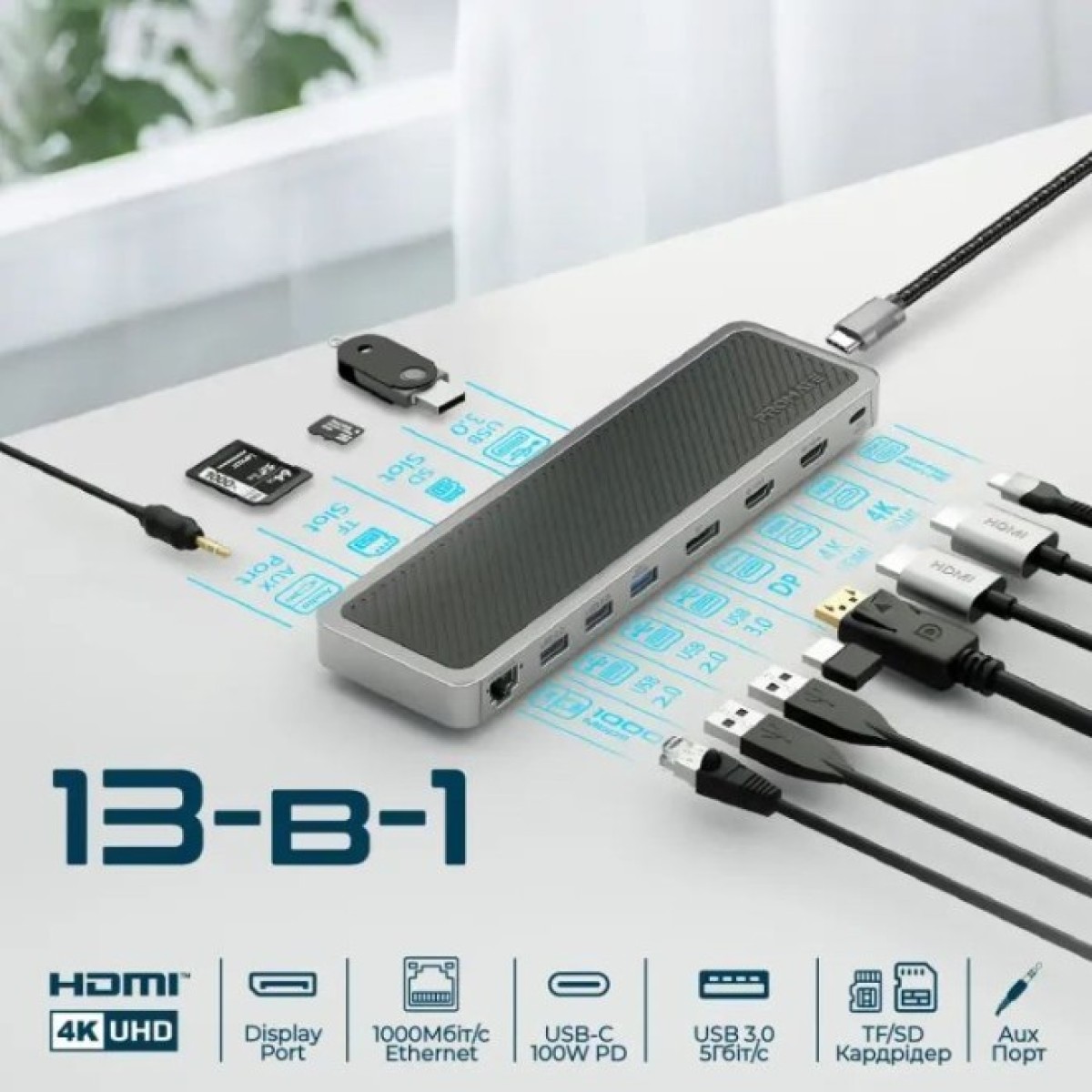 Концентратор Promate USB Hub 12 ports apexhub-mst.grey (apexhub-mst.grey) 98_98.jpg - фото 5