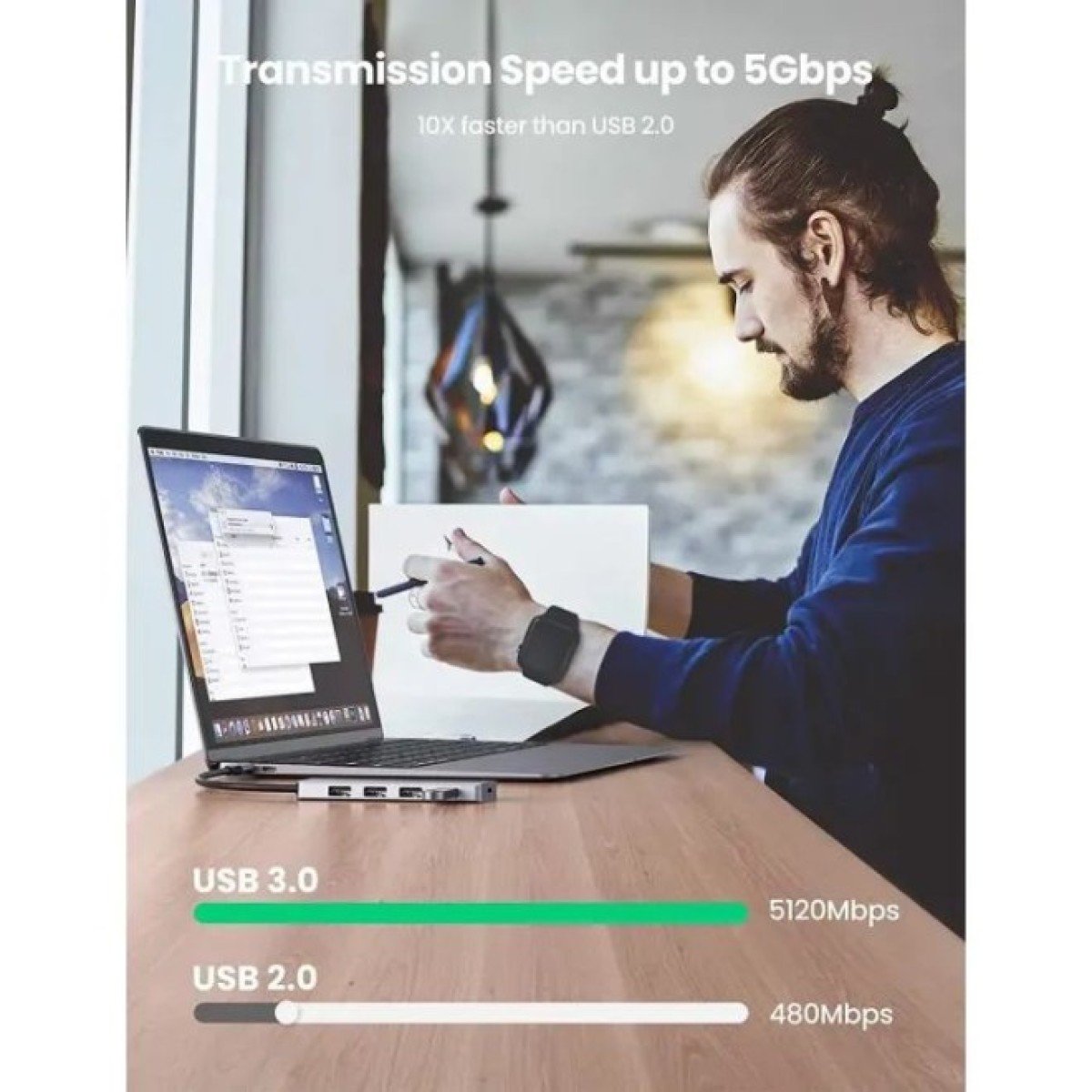 Концентратор Ugreen CM219 HUB Type-C to 4xUSB with USB-C Power Port (Gray) (70336) 98_98.jpg - фото 3