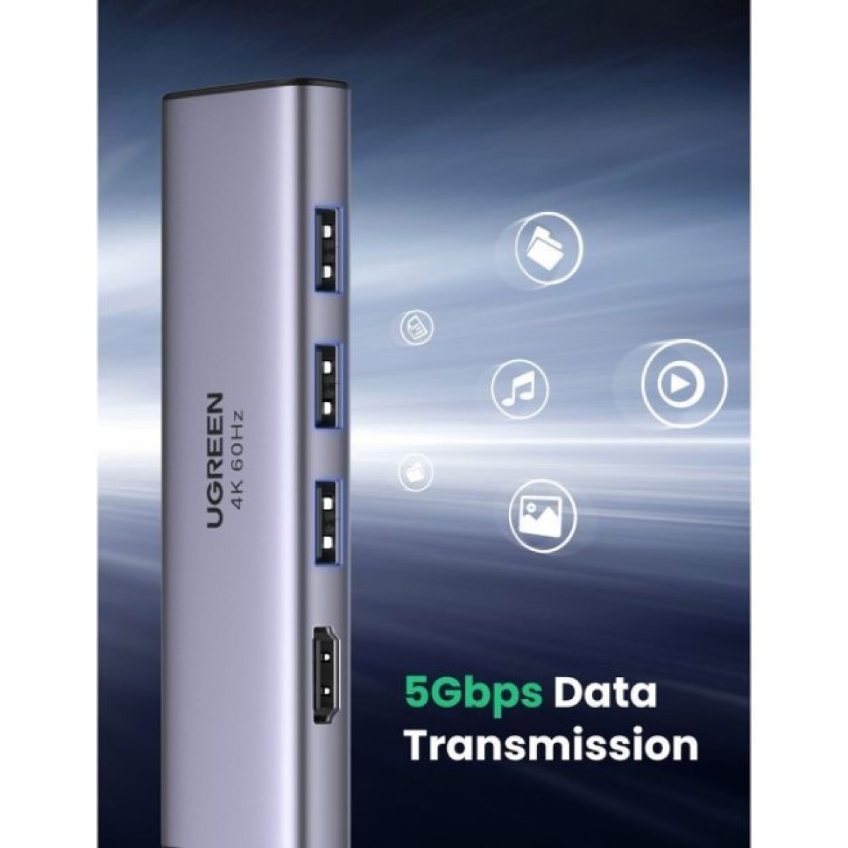 Концентратор Ugreen USB3.1 Type-C to HDMI 4K60Hz/USB 3.0х2/SD/TF/PD 100W 5-in-1 CM511 (60383) 98_98.jpg - фото 3