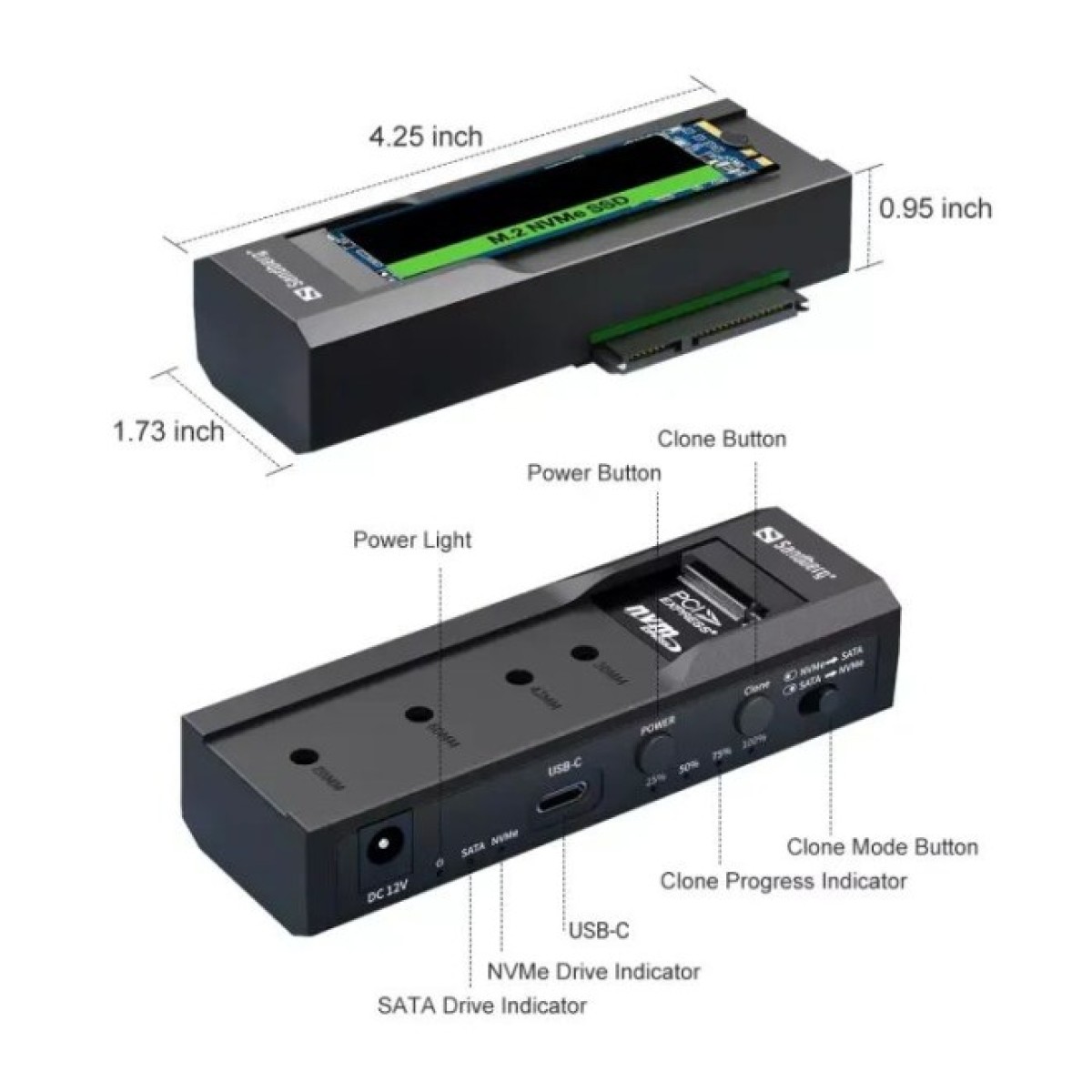 Концентратор Sandberg USB3.2 Type-C toSSD M2/NVMe SATA Cloner & Dock Sandberg (136-49) 98_98.jpg - фото 5