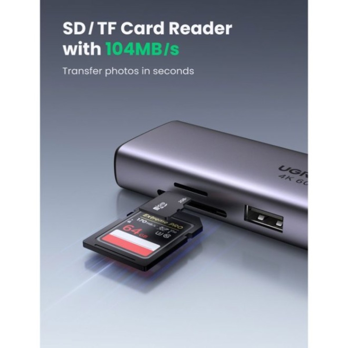 Концентратор Ugreen USB3.1 Type-C to HDMI/USB 3.0x2/RJ45/SD/TF/PD 100W CM512 (60515) 98_98.jpg - фото 9