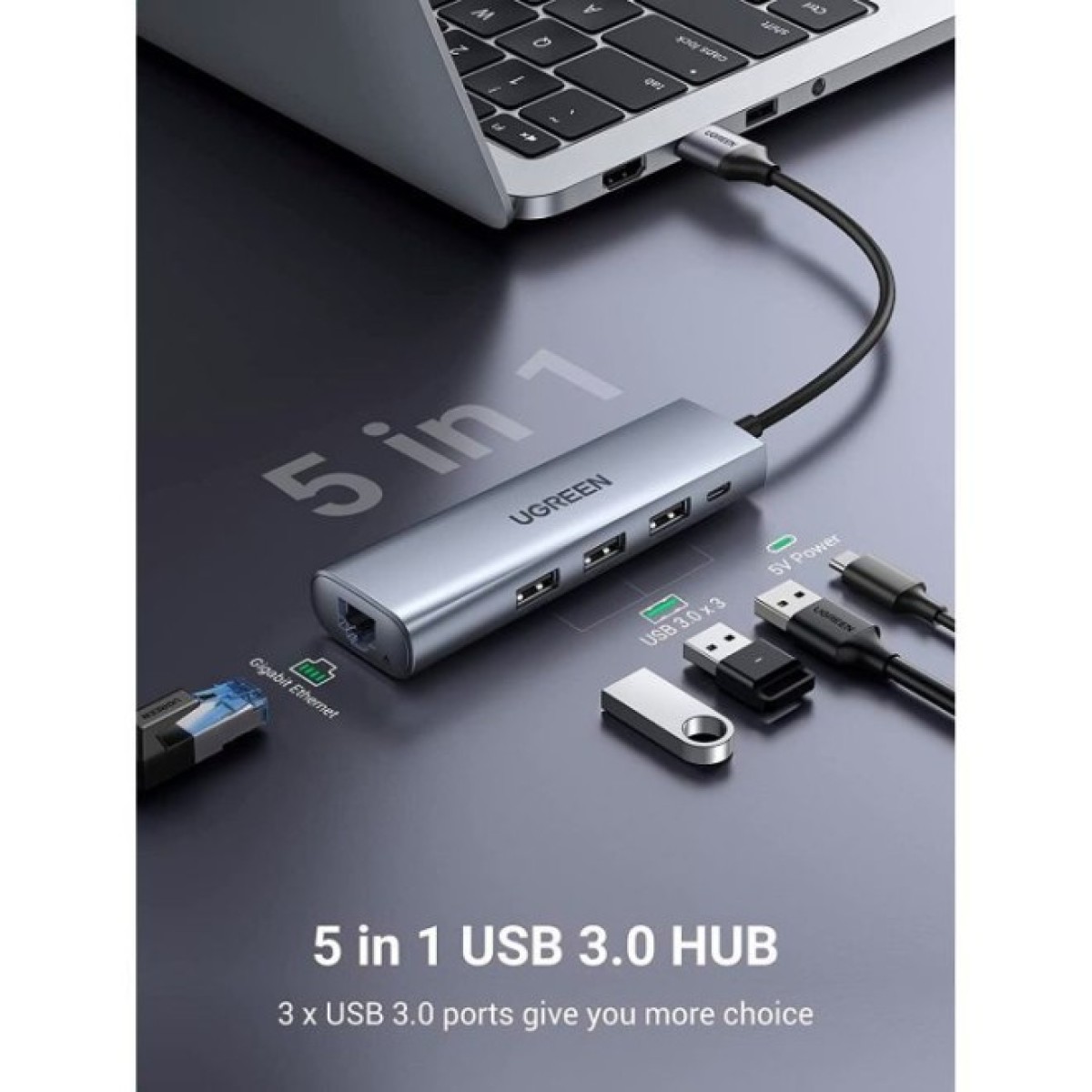 Концентратор Ugreen USB 3.0 to 3xUSB 3.0/RJ45/Micro USB CM266 Gray (60812) 98_98.jpg - фото 5