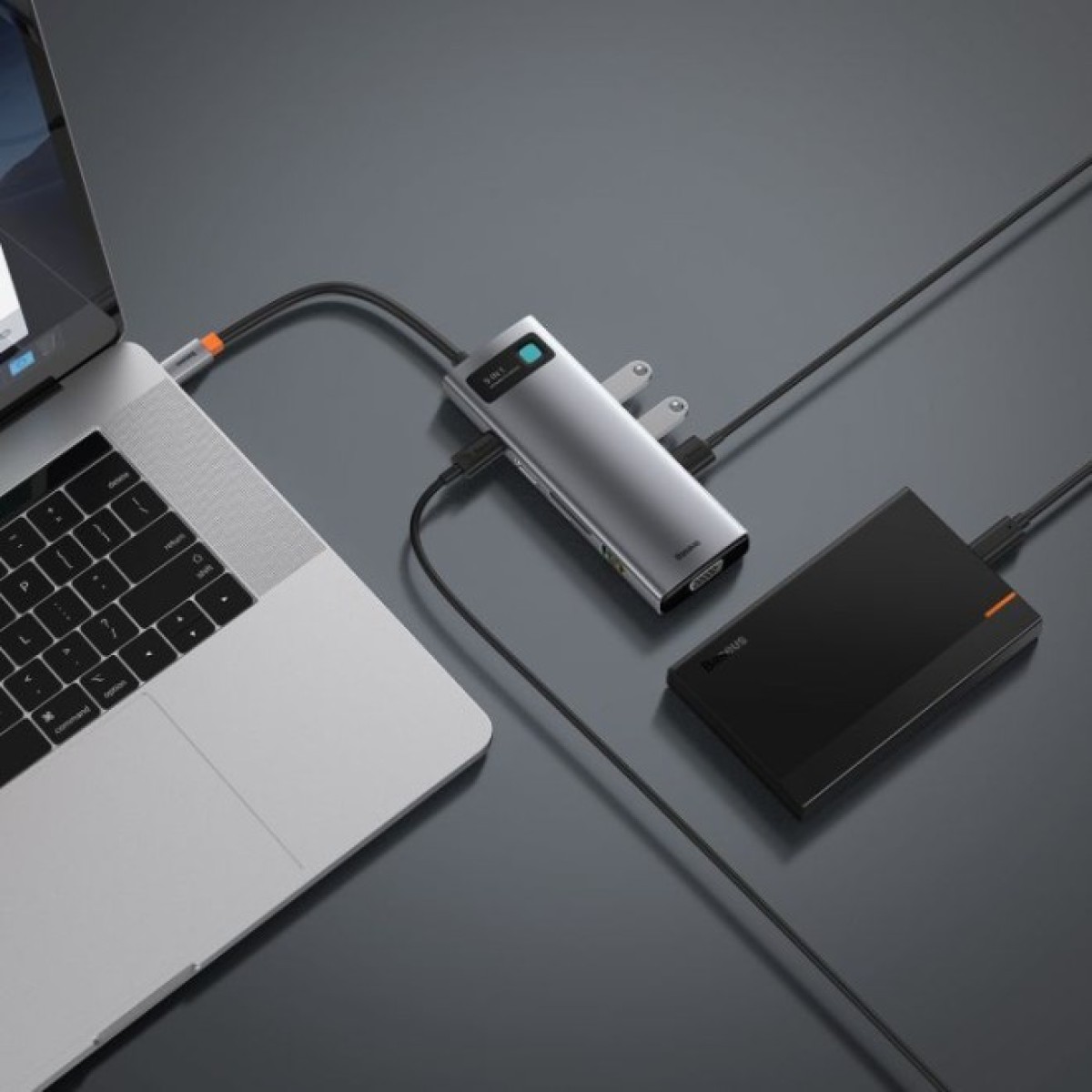 Концентратор Baseus USB3.1 Type-C to USB C(PD)100W/HDMI 4K 30Hz/VGA/USB3.2/RJ45/SD+TF,9in1 Grey (CAHUB-CU0G) 98_98.jpg - фото 7
