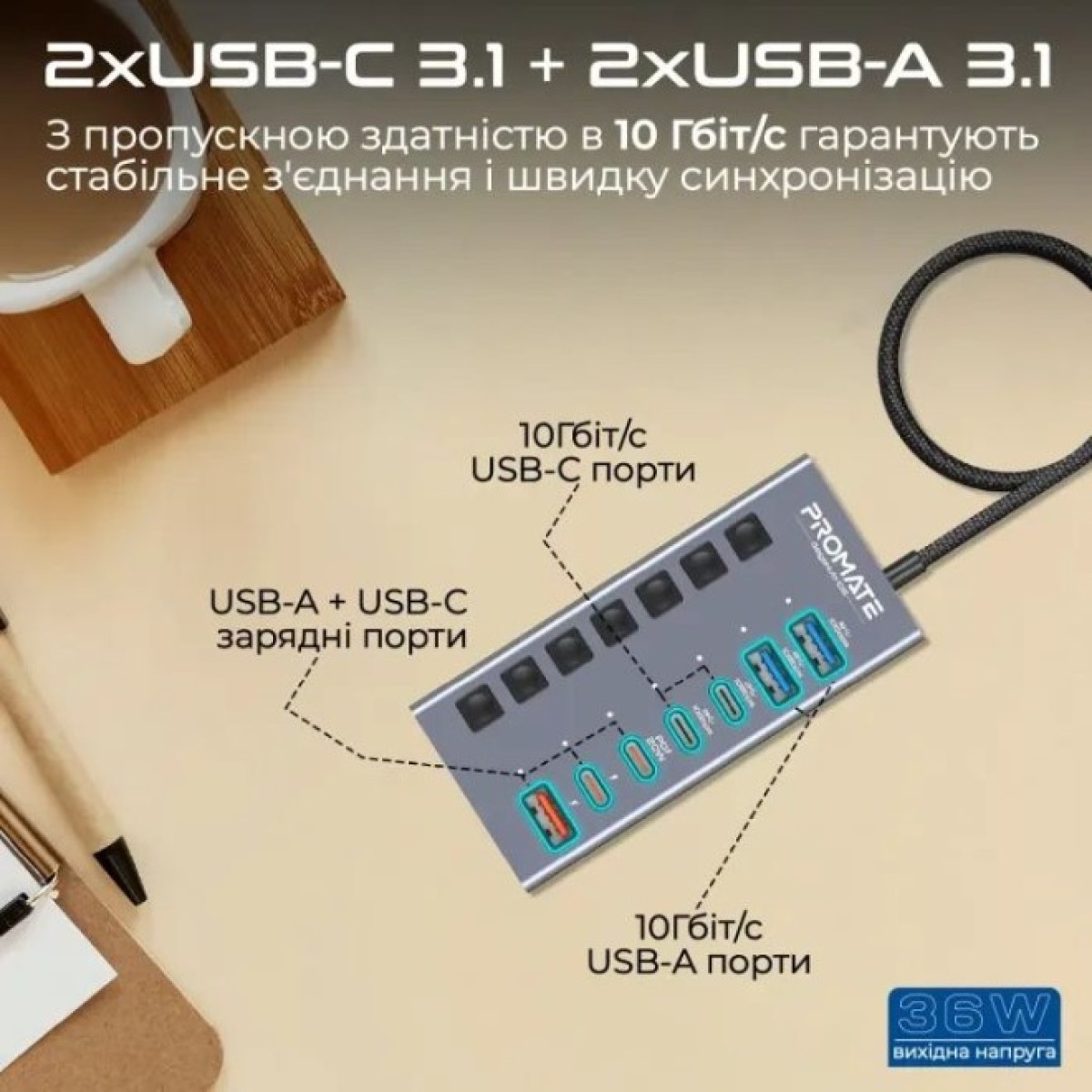 Концентратор Promate USB Hub 7 ports gegahub-10g (gegahub-10g) 98_98.jpg - фото 5