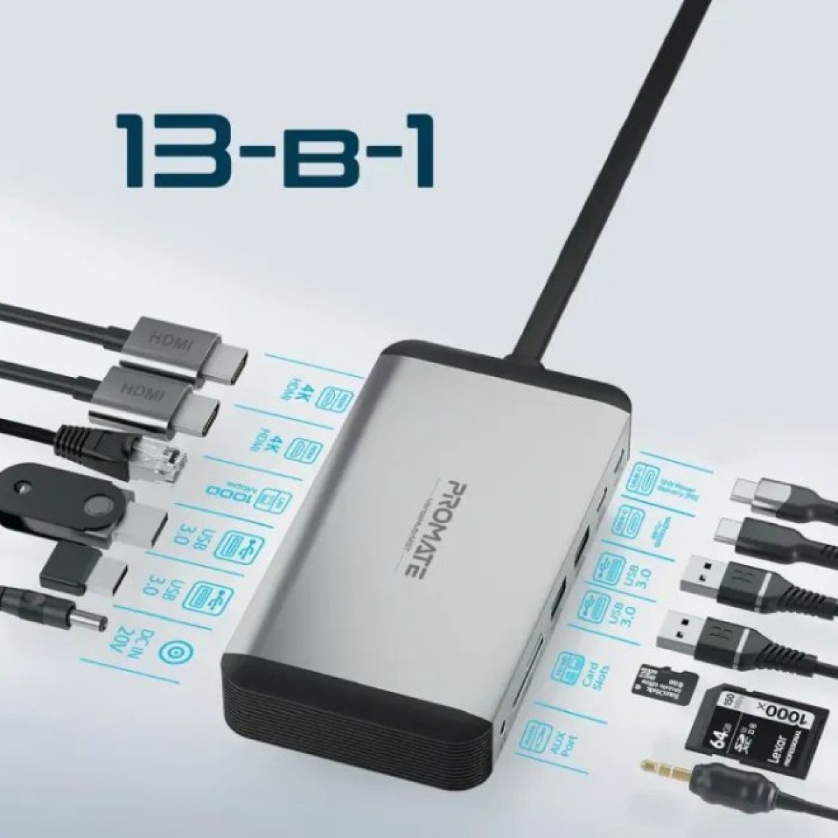 Концентратор Promate USB Hub 13 ports versahub-mst.grey (versahub-mst.grey) 98_98.jpg - фото 6