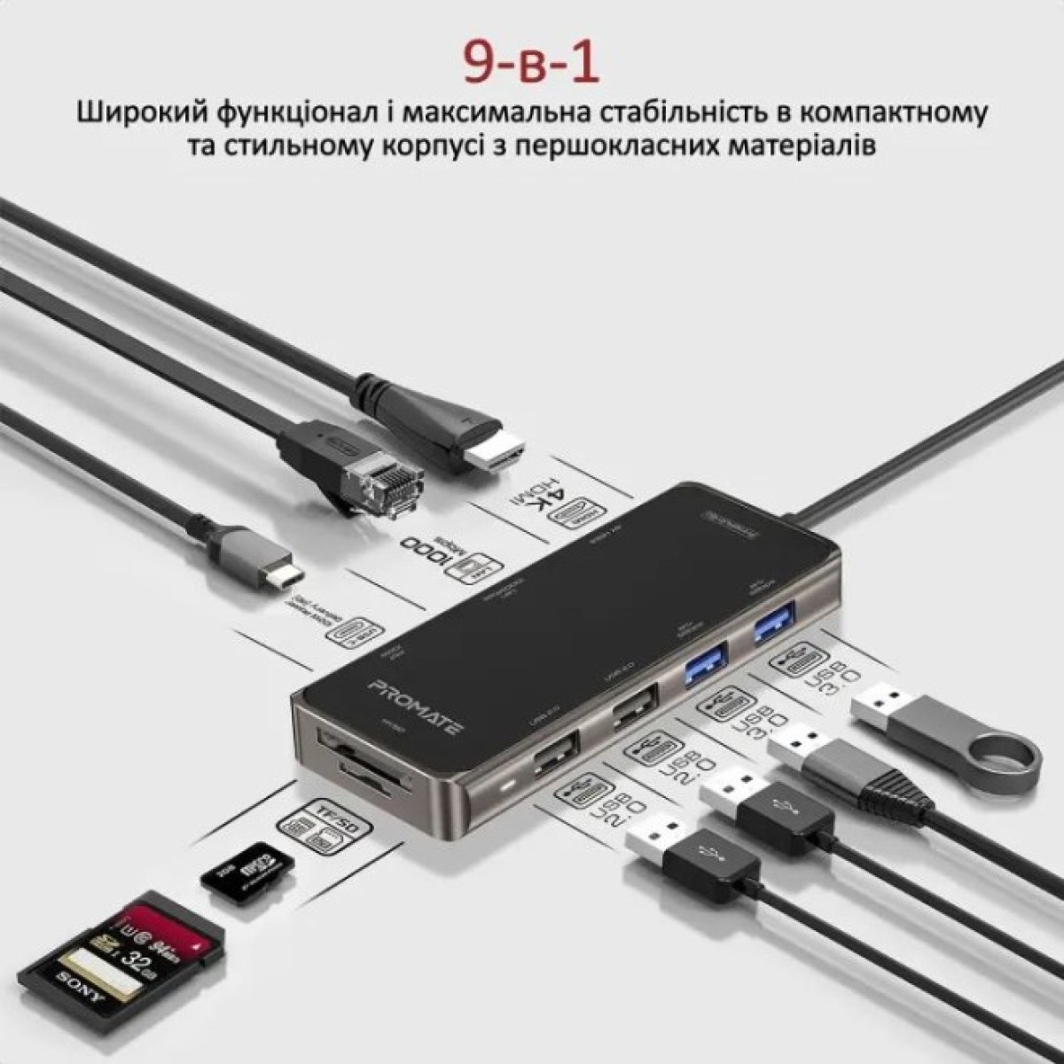 Концентратор Promate USB Hub 9 ports primehub-go.grey (primehub-go.grey) 98_98.jpg - фото 7