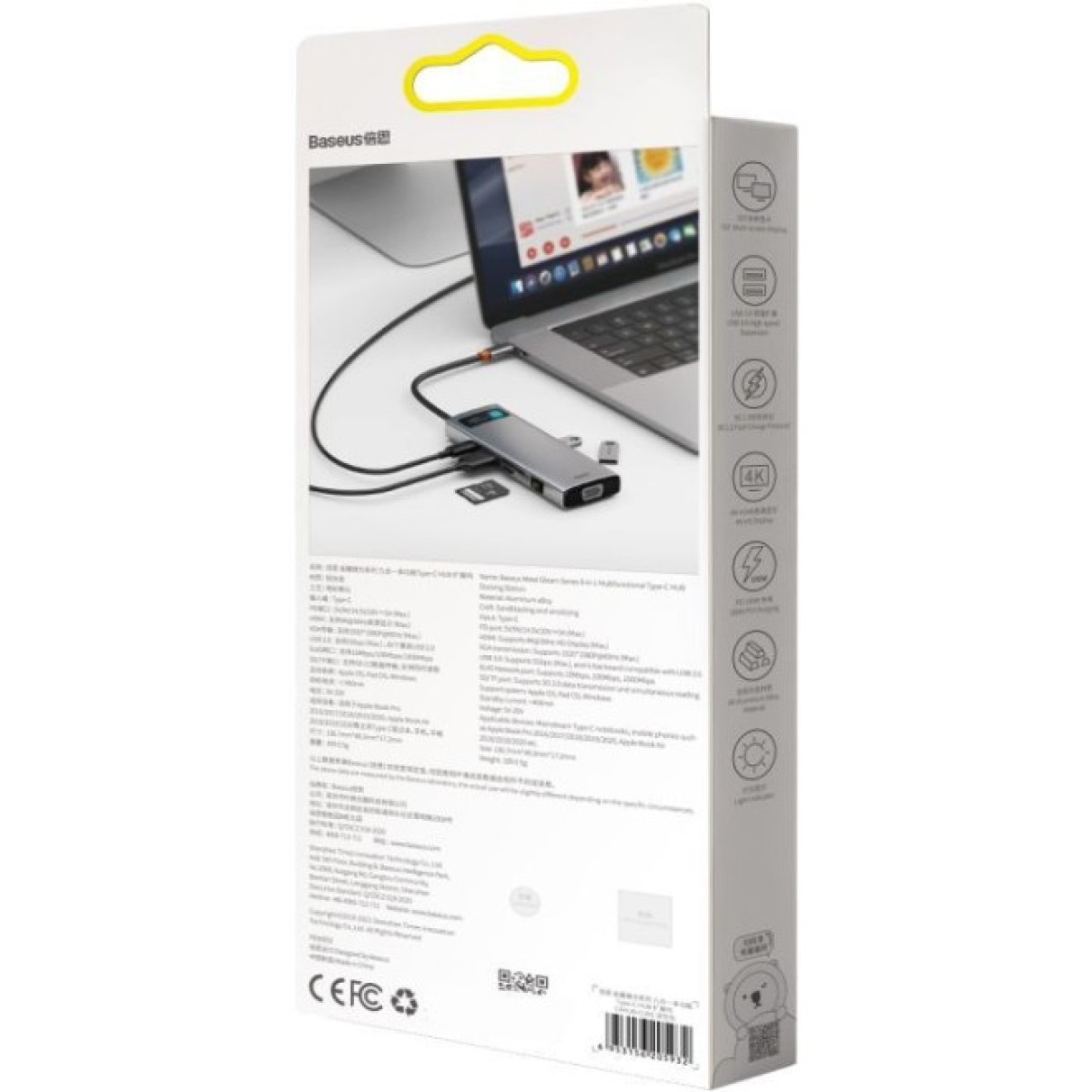 Концентратор Baseus USB3.1 Type-C to USB C(PD)100W/HDMI 4K 30Hz/VGA/USB3.2/RJ45/SD+TF,9in1 Grey (CAHUB-CU0G) 98_98.jpg - фото 8