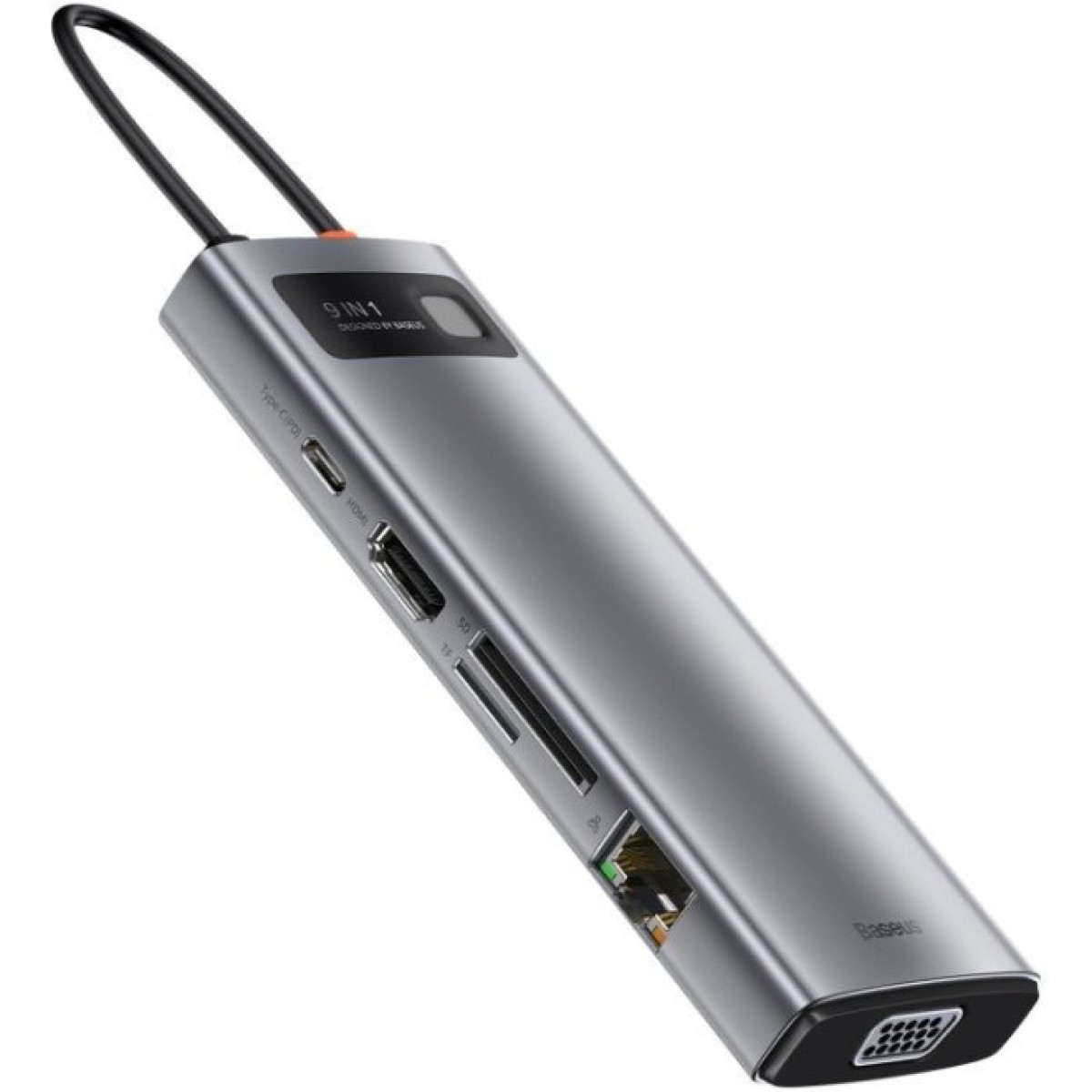 Концентратор Baseus USB3.1 Type-C to USB C(PD)100W/HDMI 4K 30Hz/VGA/USB3.2/RJ45/SD+TF,9in1 Grey (CAHUB-CU0G) 98_98.jpg - фото 11