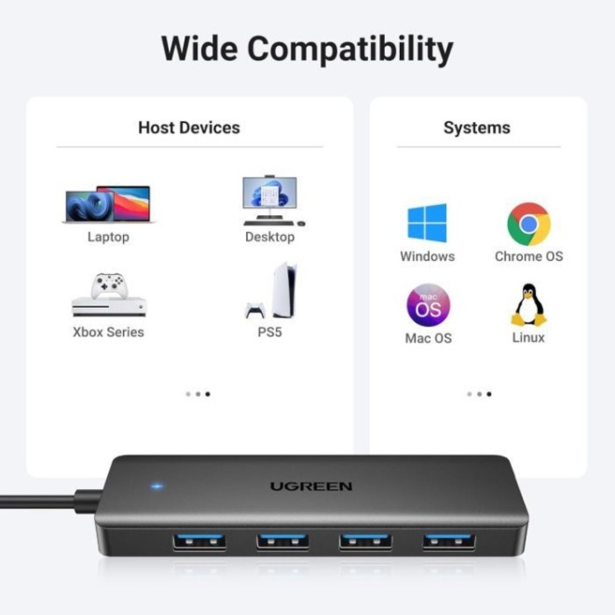 Концентратор Ugreen USB 3.0 to 4хUSB 3.0 0.15m Space Gray CM219 (25851) 98_98.jpg - фото 6