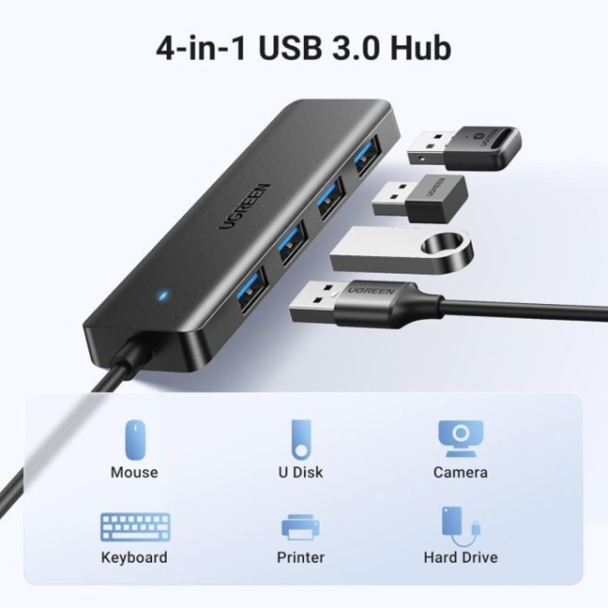 Концентратор Ugreen USB 3.0 to 4хUSB 3.0 0.15m Space Gray CM219 (25851) 98_98.jpg - фото 7