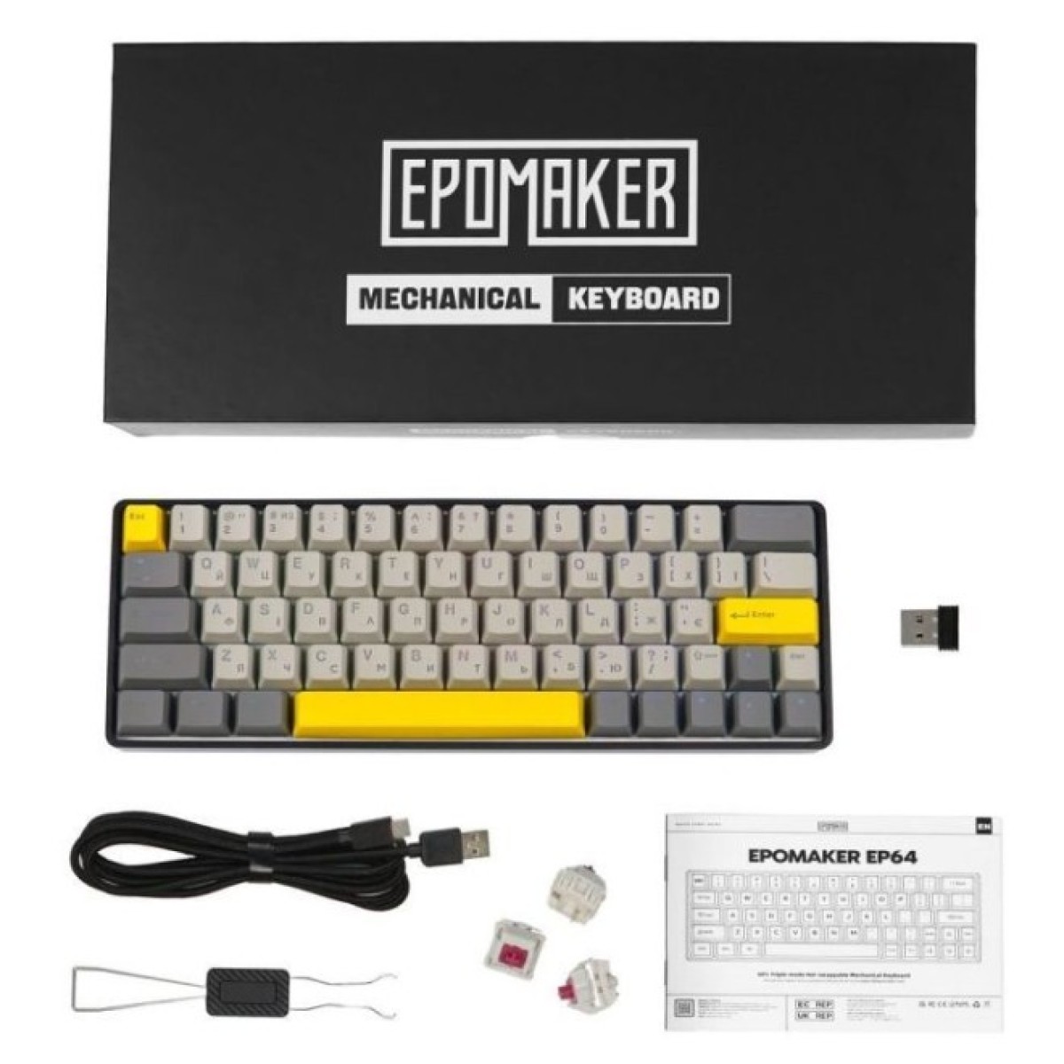 Клавиатура Epomaker EP64 60 Mulan Switch Hot-Swap RGB Wireless/Bluetooth/USB UA Black (EP64-B-M) 98_98.jpg - фото 8