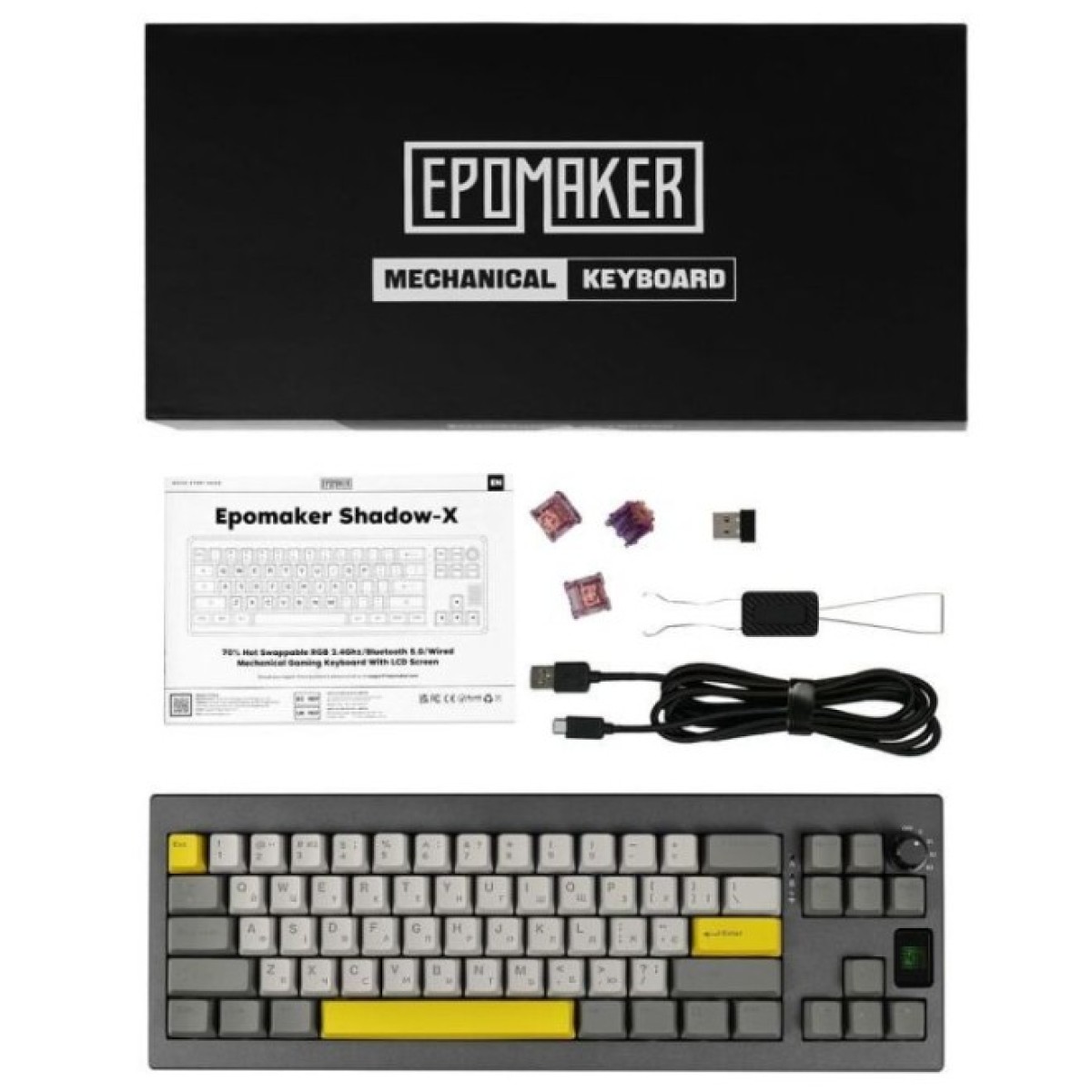 Клавіатура Epomaker Shadow-X 70 Flamingo Switch Hot-Swap LCD Screen RGB Wireless/Bluetooth/USB UA Black (SHX-B-F) 98_98.jpg - фото 5