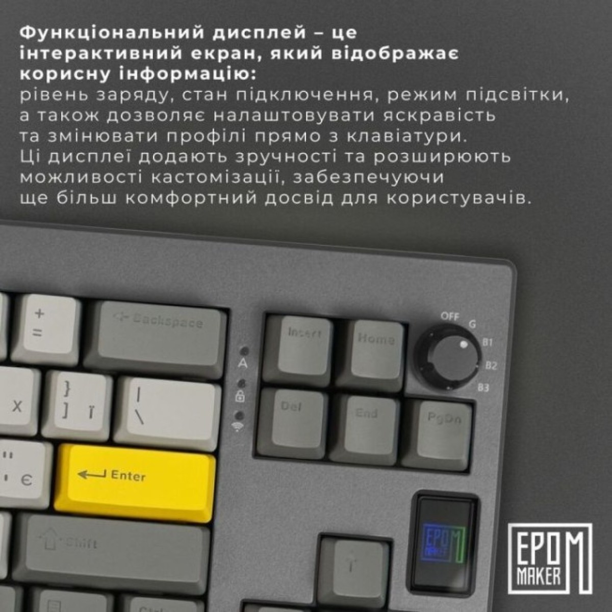Клавіатура Epomaker Shadow-X 70 Flamingo Switch Hot-Swap LCD Screen RGB Wireless/Bluetooth/USB UA Black (SHX-B-F) 98_98.jpg - фото 9