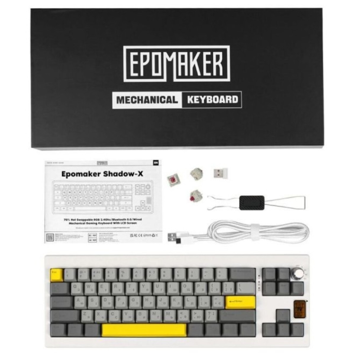 Клавиатура Epomaker Shadow-X 70 Mulan Switch Hot-Swap LCD Screen RGB Wireless/Bluetooth/USB UA White (SHX-W-M) 98_98.jpg - фото 8