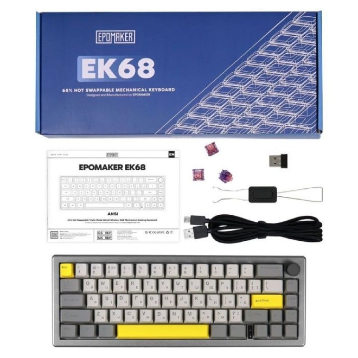 Клавиатура Epomaker EK68 65 Flamingo Switch Hot-Swap RGB Wireless/Bluetooth/USB UA Black (EK68-B-F) 98_98.jpg - фото 3
