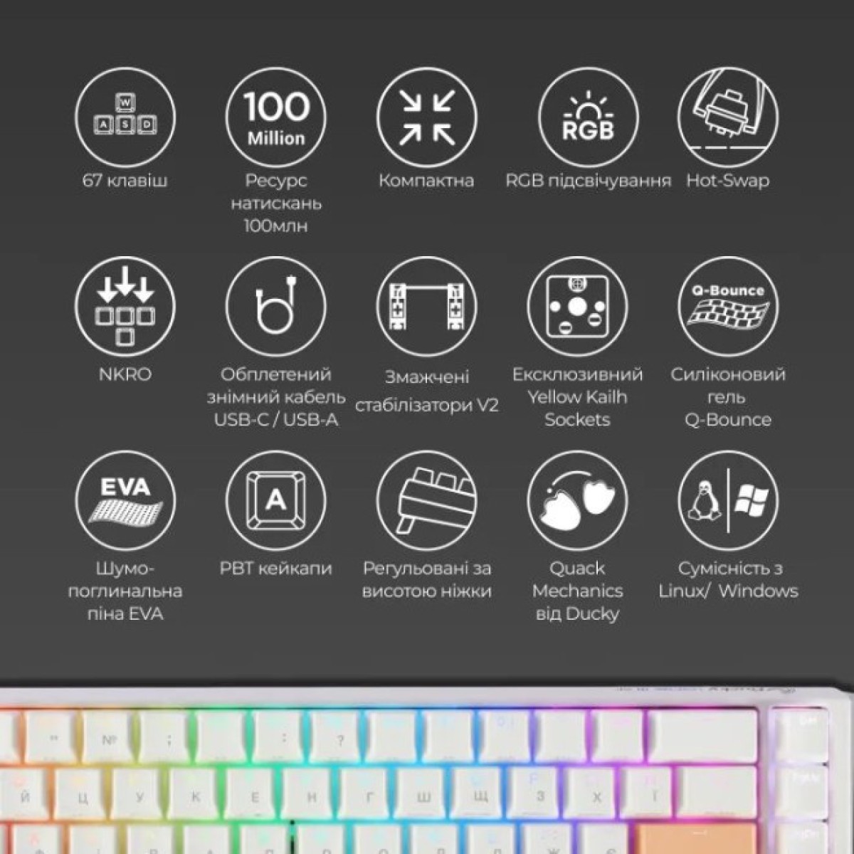 Клавиатура Ducky One 3 SF Cherry MX Red RGB UA USB White (DKON2167ST-RUAPXPWWWSC1) 98_98.jpg - фото 7