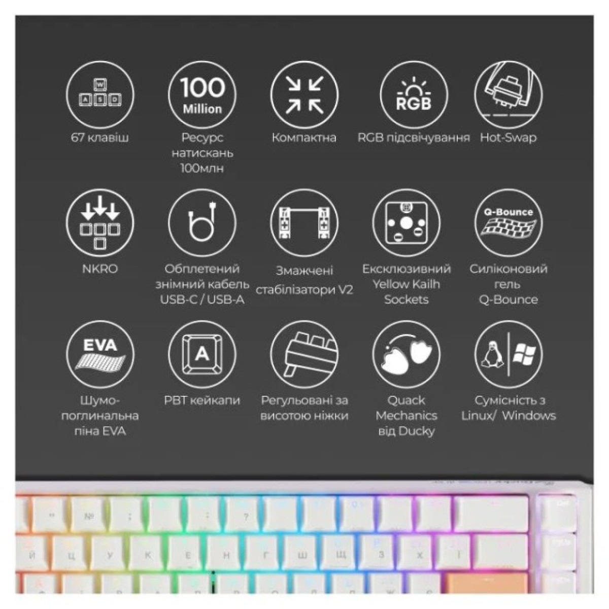 Клавиатура Ducky One 3 SF Cherry MX Brown RGB UA USB White (DKON2167ST-BUAPXPWWWSC1) 98_98.jpg - фото 8