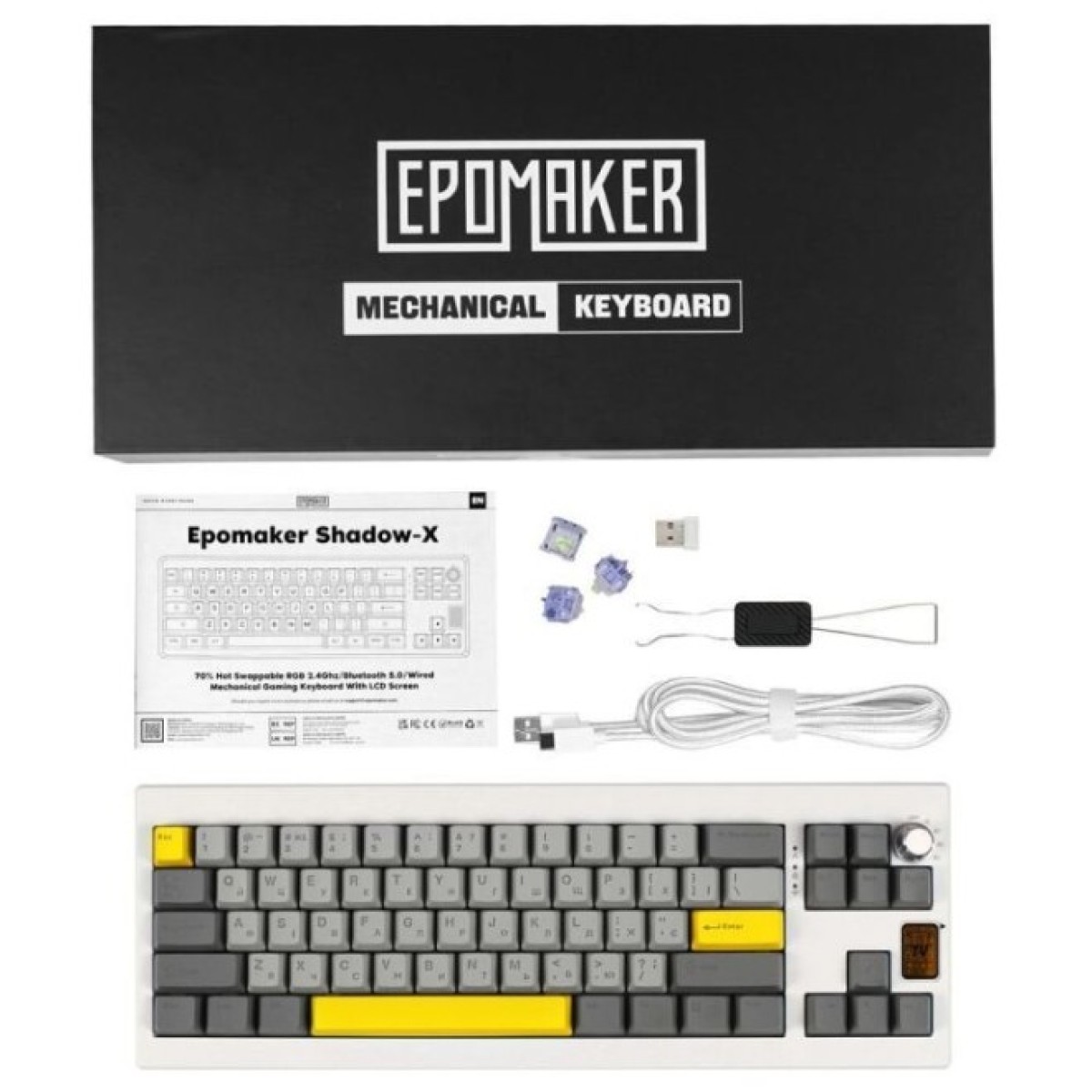 Клавиатура Epomaker Shadow-X 70 Wisteria Linear Switch Hot-Swap LCD Screen RGB Wireless/Bluetooth/USB UA White (SHX-W-WL) 98_98.jpg - фото 10