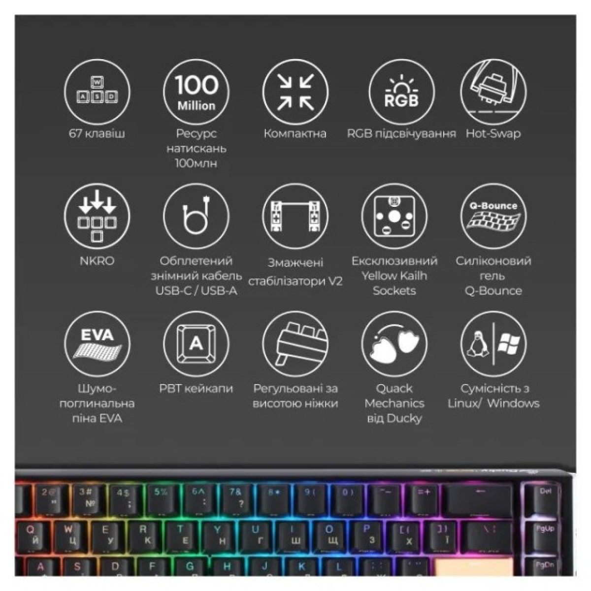 Клавиатура Ducky One 3 SF Cherry MX Red RGB UA USB Black (DKON2167ST-RUAPXCLAWSC1) 98_98.jpg - фото 10