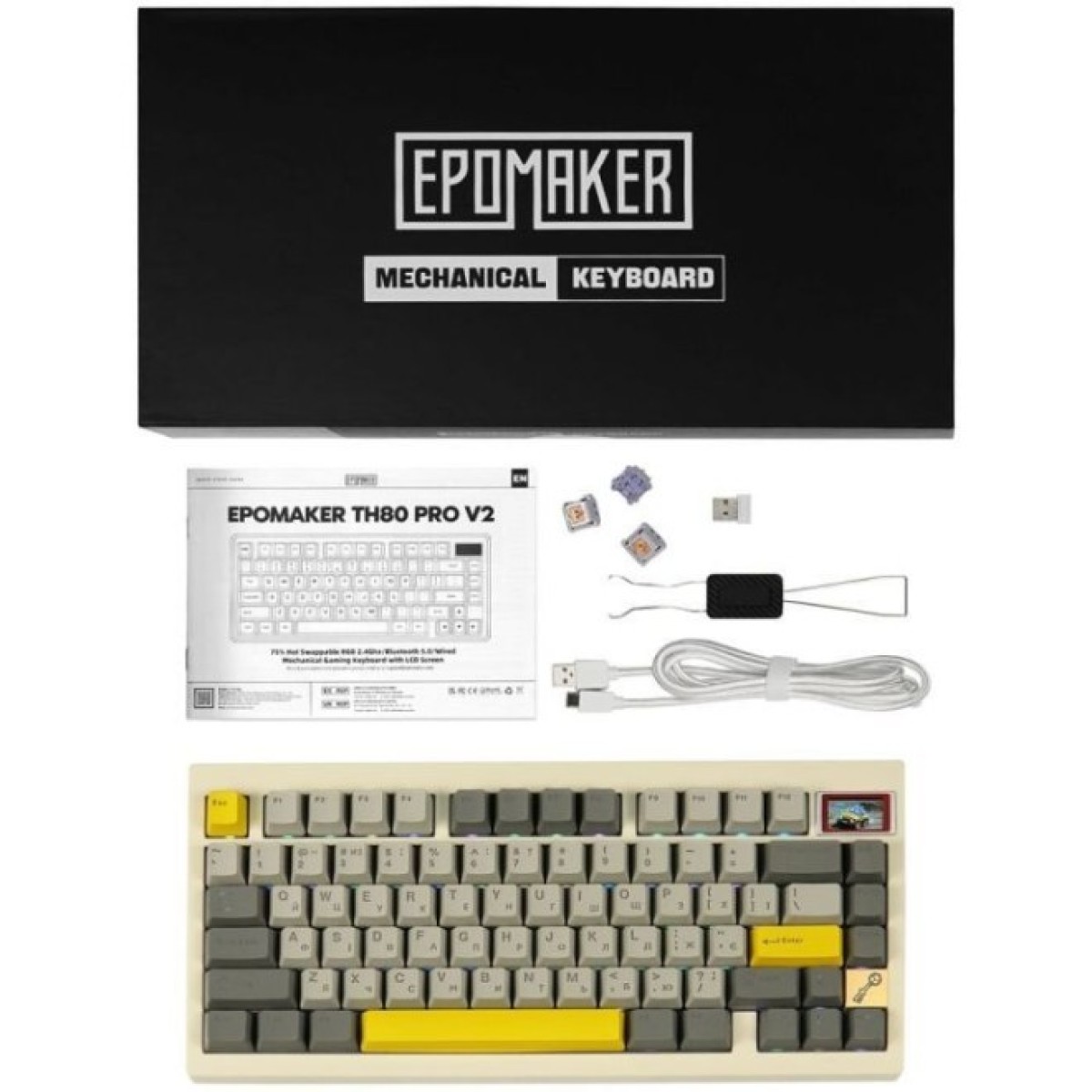 Клавіатура Epomaker TH80 Pro V2 75 Wisteria Tactile Switch Hot-Swap LCD Screen RGB Wireless/Bluetooth/USB UA White (TH80-PROV2-W-WT) 98_98.jpg - фото 11