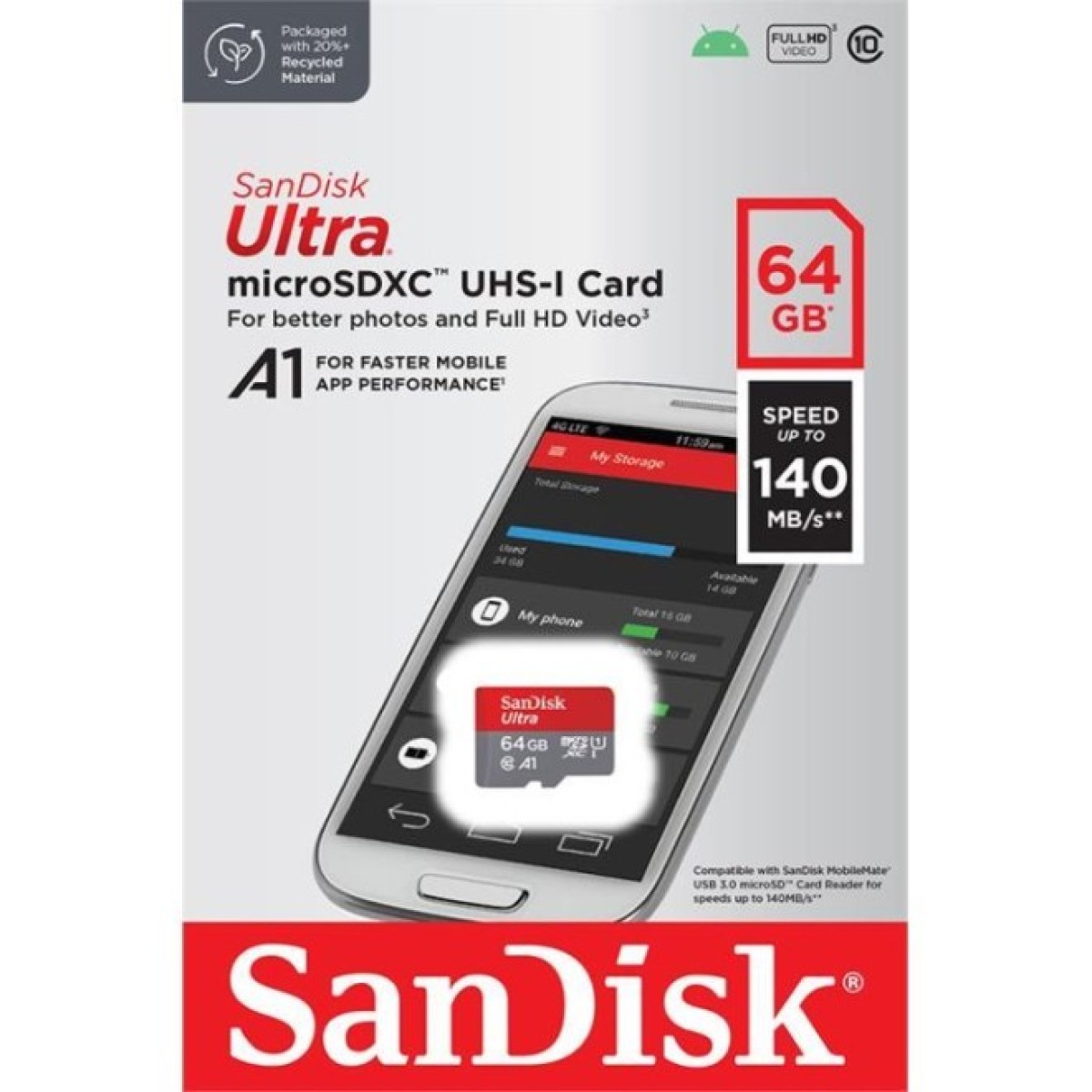 Карта пам'яті SanDisk 64GB microSDXC class 10 UHS-I A1 (SDSQUAB-064G-GN6MN) 98_98.jpg - фото 2