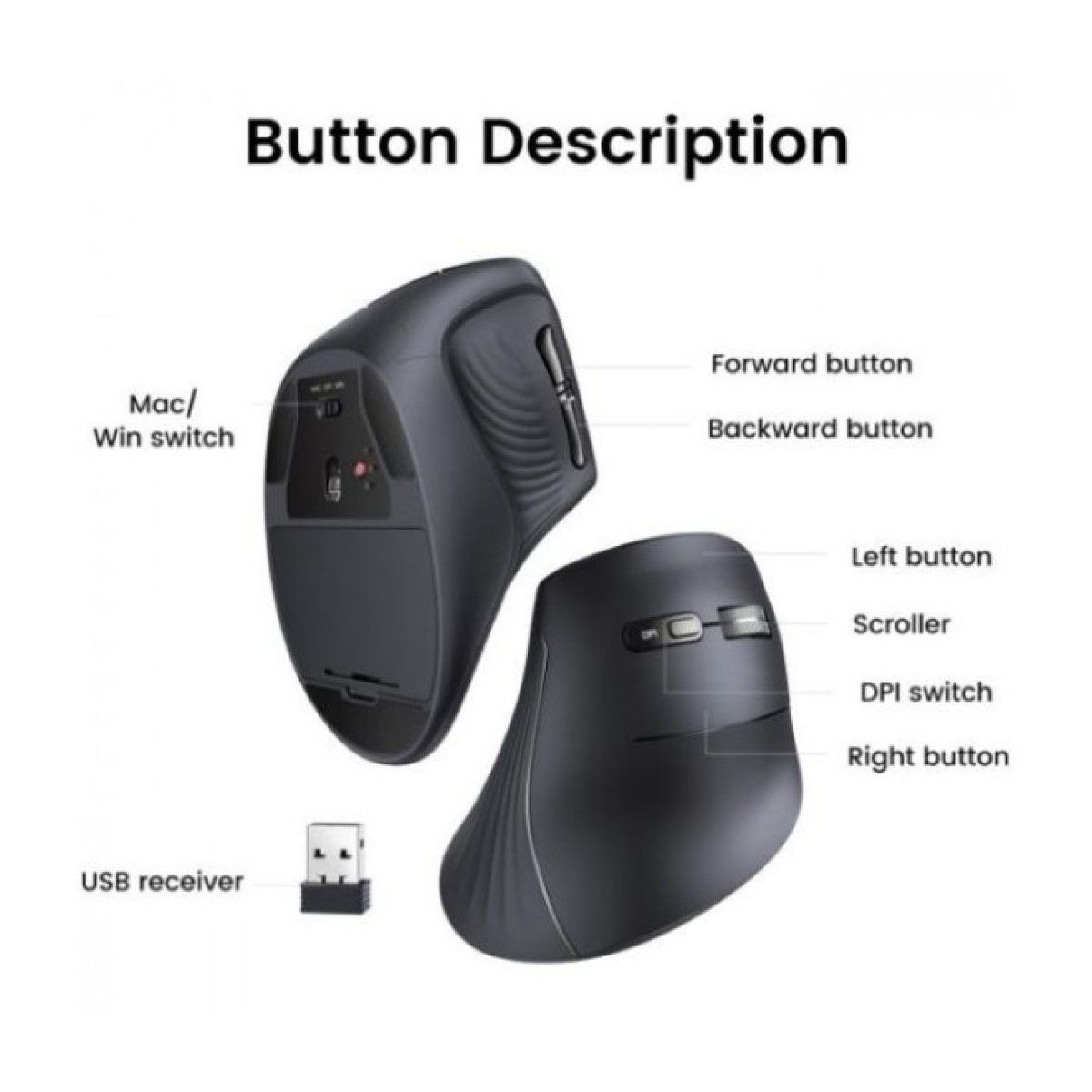 Мышка Ugreen MU008 Vertical Wireless Black (25444) 98_98.jpg - фото 4