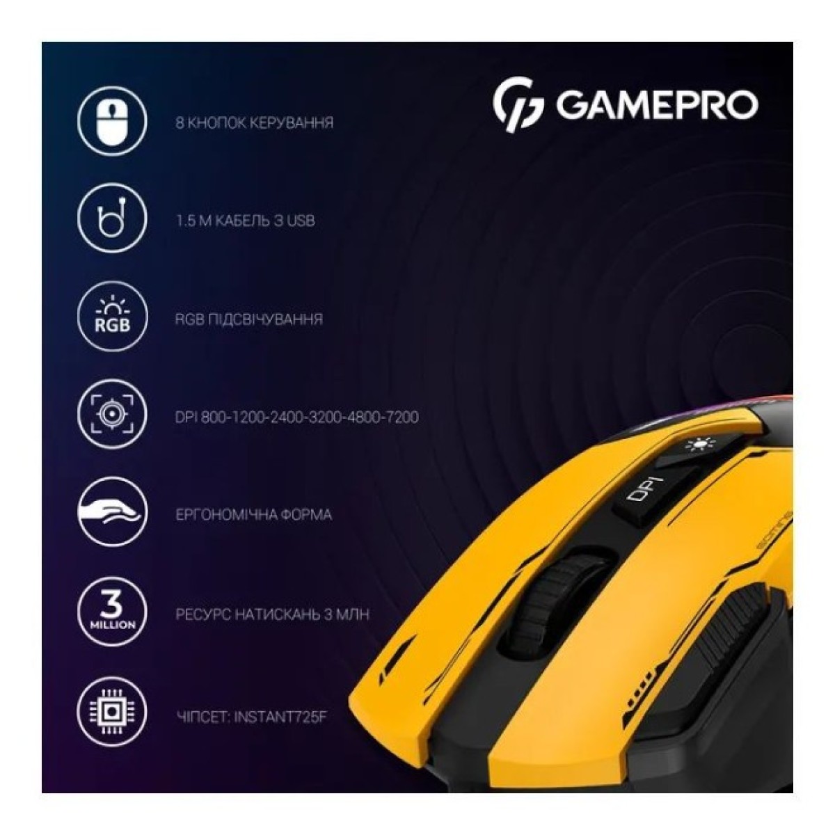 Мышка GamePro GM300Y USB Yellow/Black (GM300Y) 98_98.jpg - фото 4