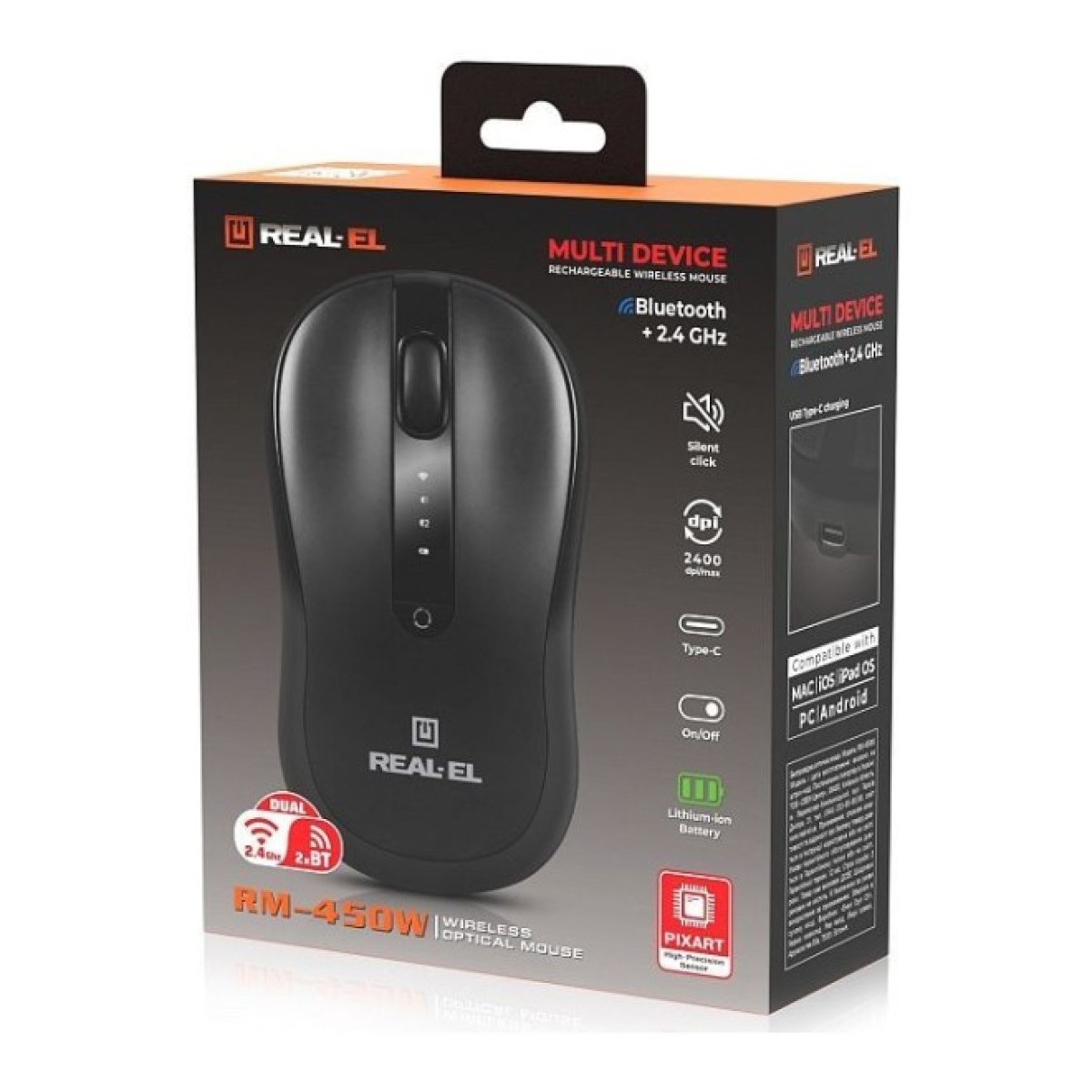 Мышка REAL-EL RM-450W Wireless/Bluetooth Black/Gray (EL123200046) 98_98.jpg - фото 5