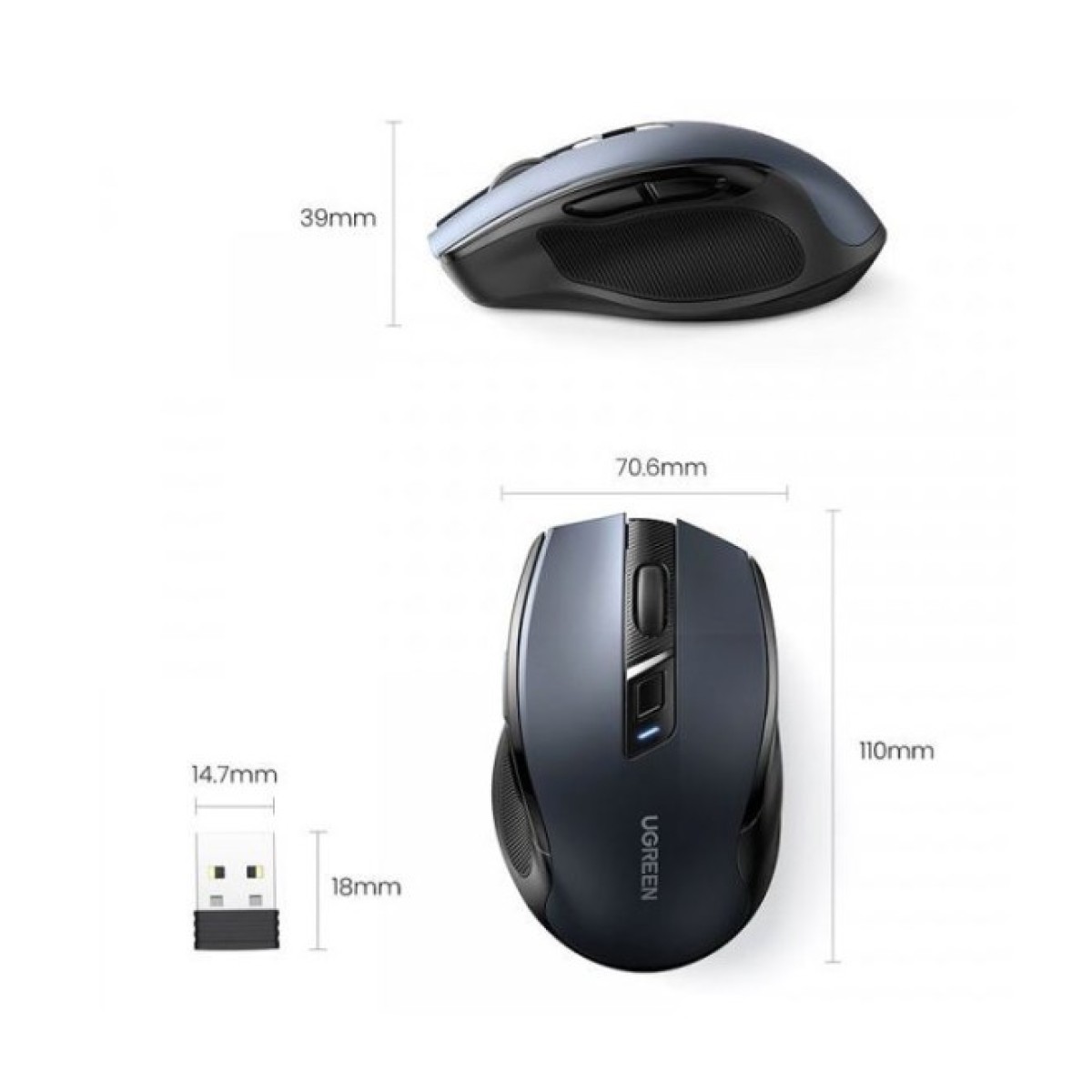 Мышка Ugreen MU006 Ergonomic Wireless Gray/Black (15063) 98_98.jpg - фото 12